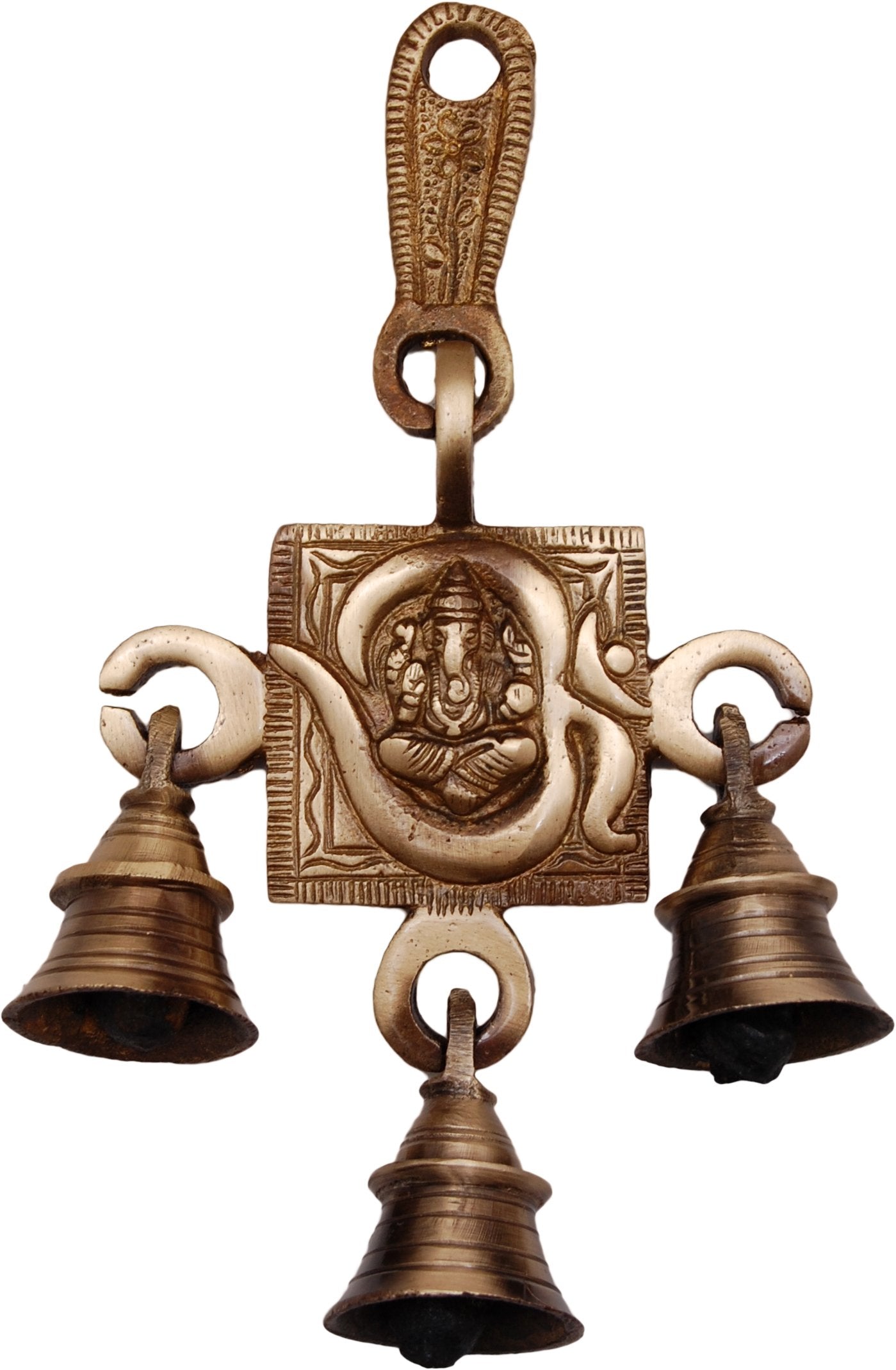 eCraftIndia Om Ganesh Brass Hanging Bells (9 cm x 3 cm x 15, Brown)