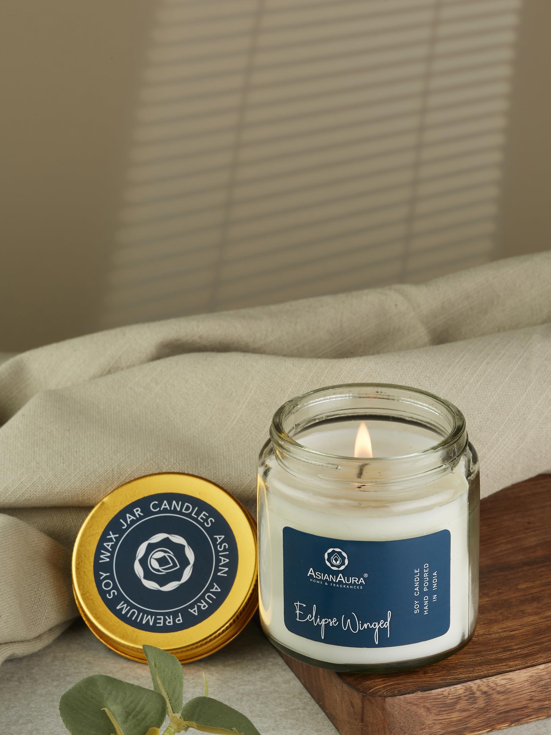 Asian Aura Scented Glass Jar Candle - 450g (Gross Wt.) - Eclipse Winged |36 Hours Burn Time |Smoke-Free Aroma Candle for Home Fr
