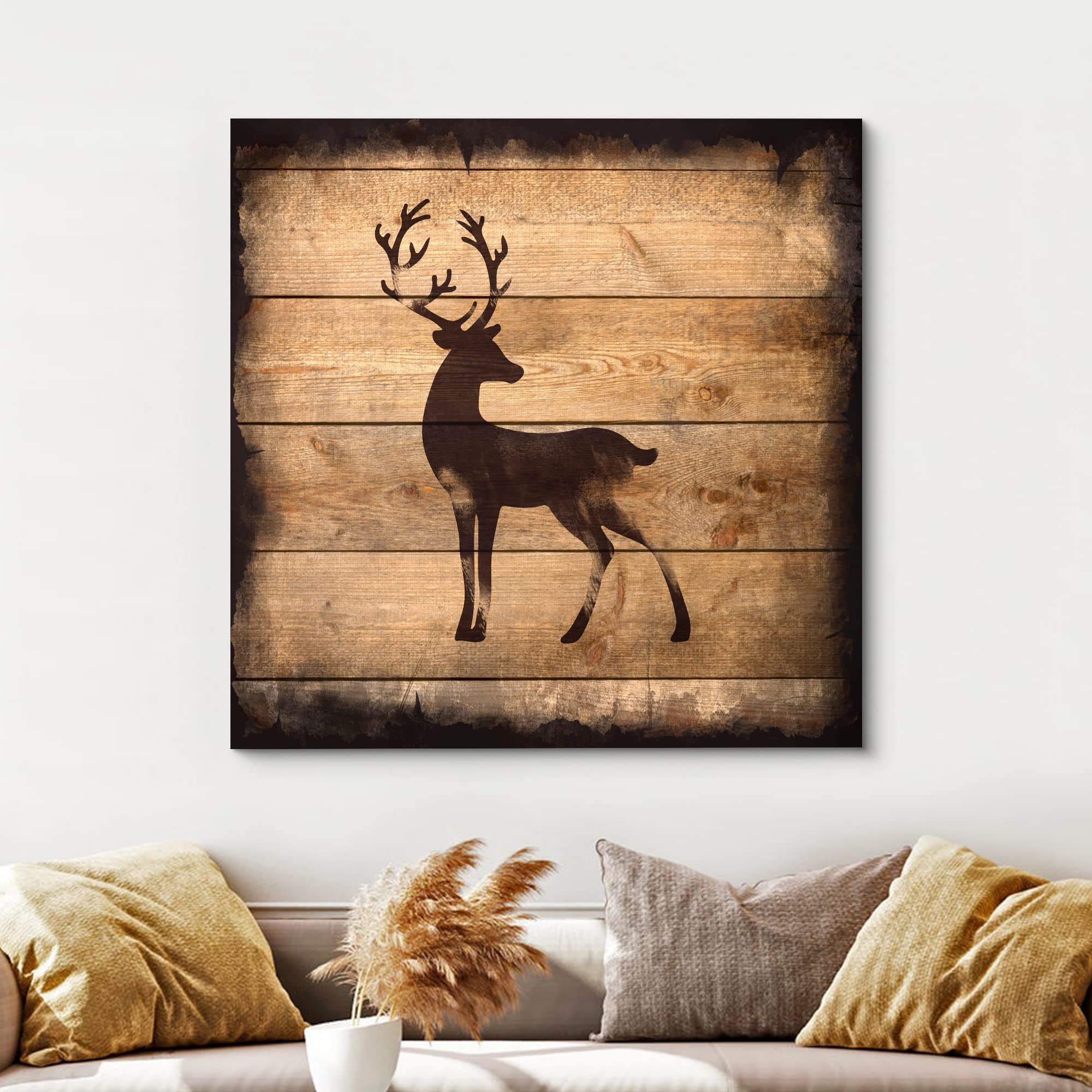 wall26 Square Canvas Wall Art - Deer Silhouette on Rustic Wood - 24x24 inches - Giclee Print - Ready to Hang