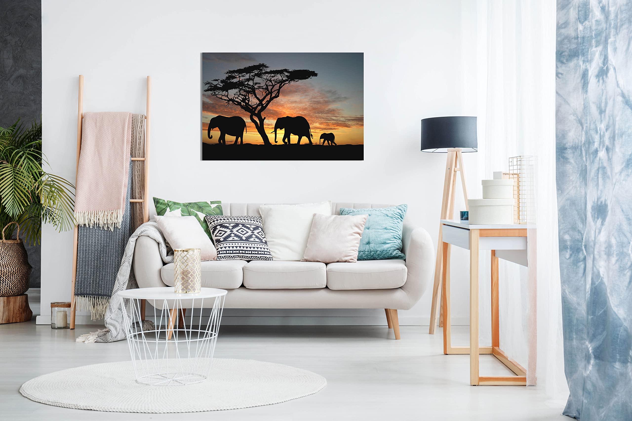 Elephants In The Sunset Africa Landscape Canvas Wall Art Picture Print (12X8)