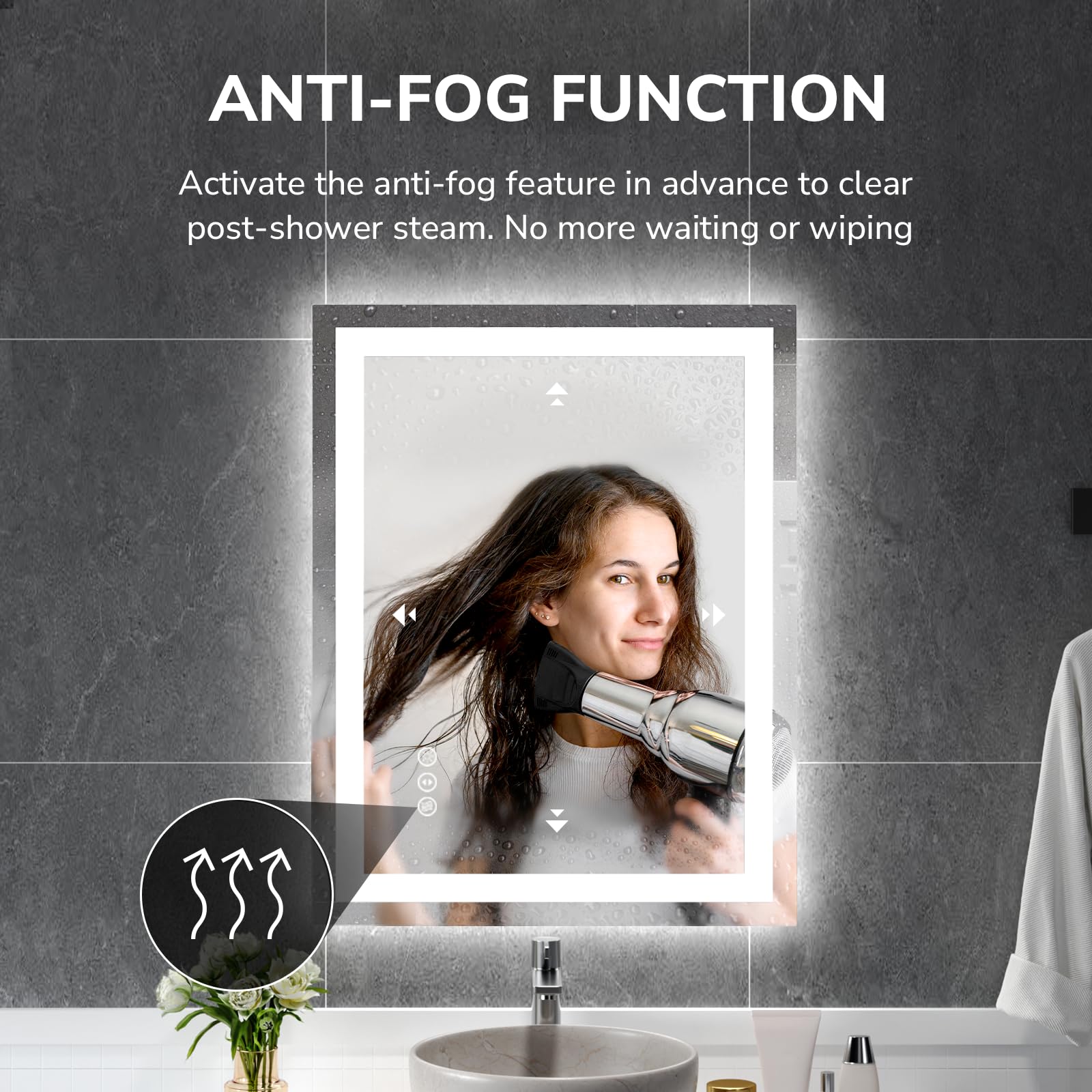 Ushower 28X36 Inch Modern Led Bathroom Mirror - Smart Backlit Vanity Mirror With Anti-Fog, Dimmable Lights, Wall Mounted, 1/5 In