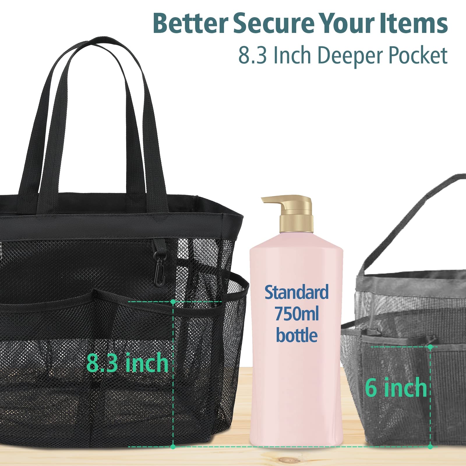F-Color Mesh Shower Caddy Portable, 8.3'' Deeper Pockets Large Shower Caddy Bathroom Caddy For College Dorm Room Bathroom Essent