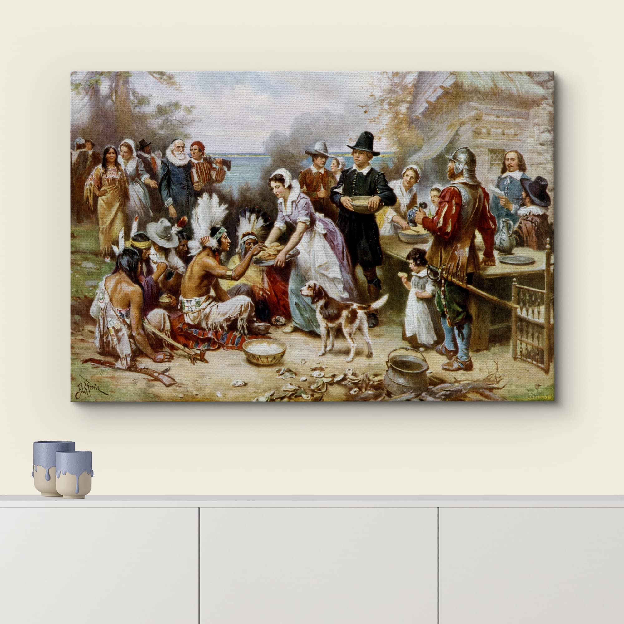 Wall26 - The First Thanksgiving By Jean Leon Gerome Ferris - Canvas Print Wall Art Famous Painting Reproduction - 12'' X 18''