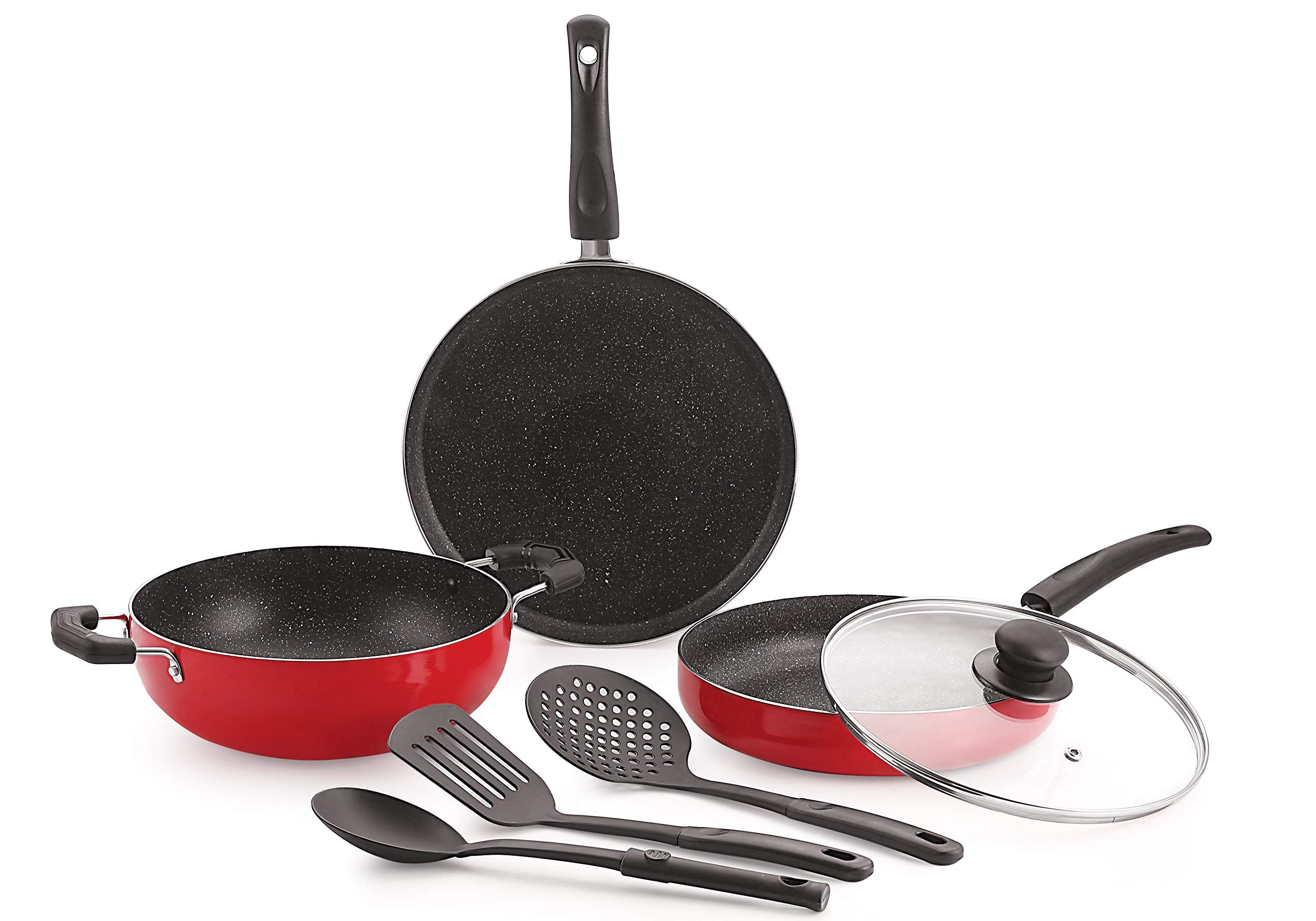 Nirlon Ruby Granite Non Stick Dishwasher Safe Aluminium Cookware Gift Set (Gas & Stovetops Friendly)
