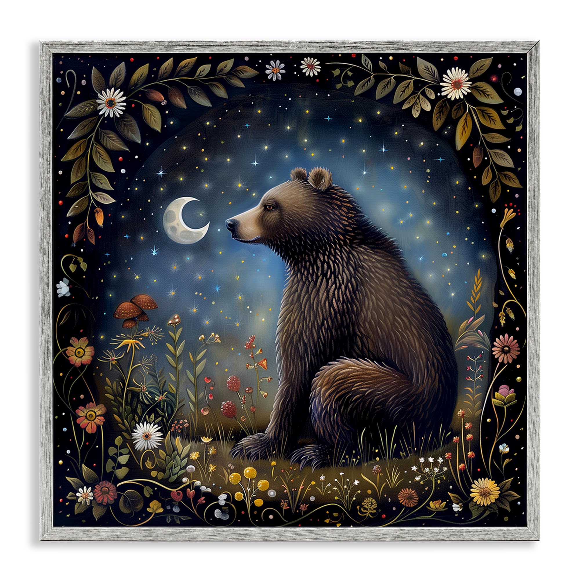 Stupell Industries Woodland Bear Night Forest Framed Giclee Wall Art Design by The Dutch Lady, Gray Framed, 17 x 17