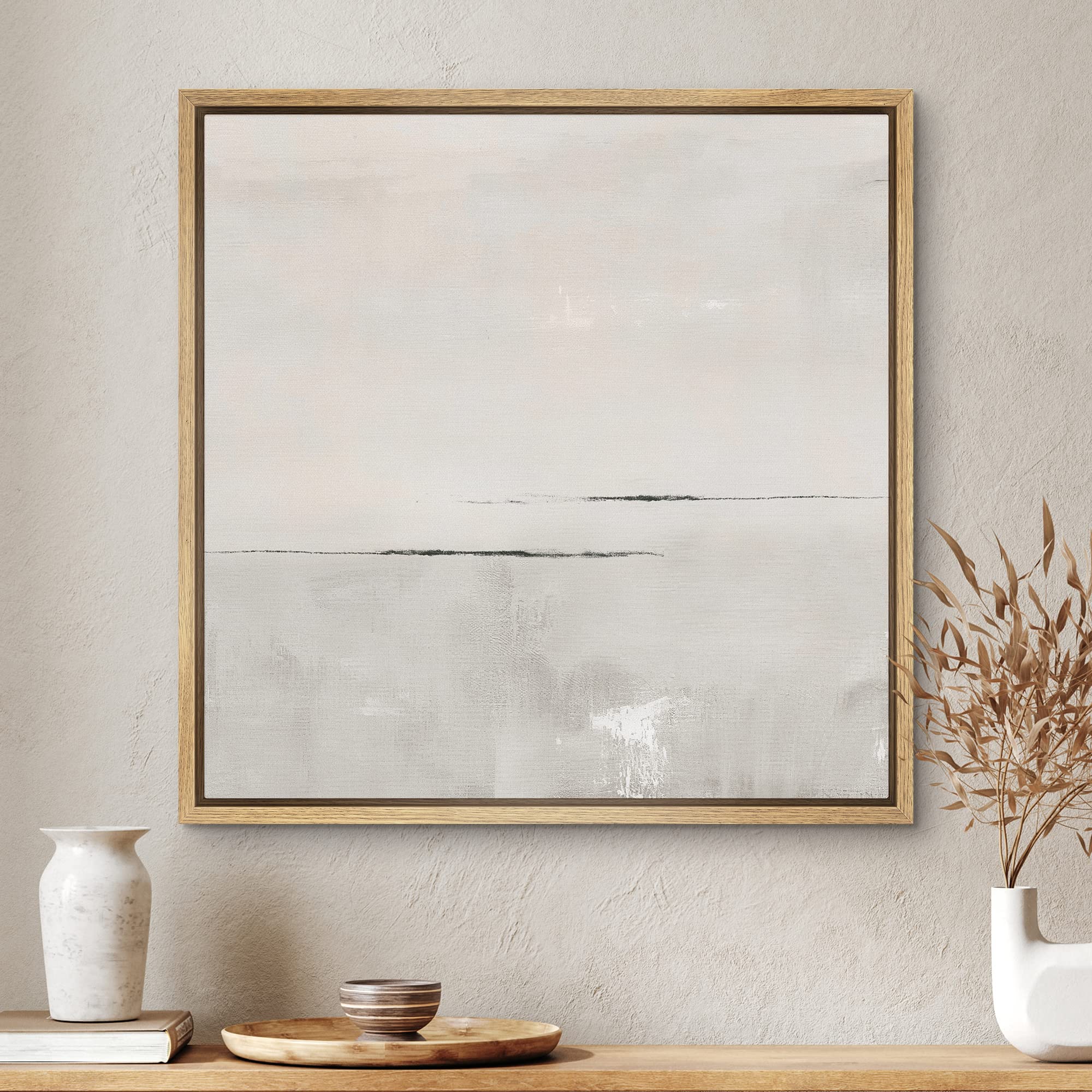 Signwin Framed Canvas Print Wall Art Watercolor Pastel Gray Abstract Landscape Nature Shapes Illustrations Modern Art Decorative