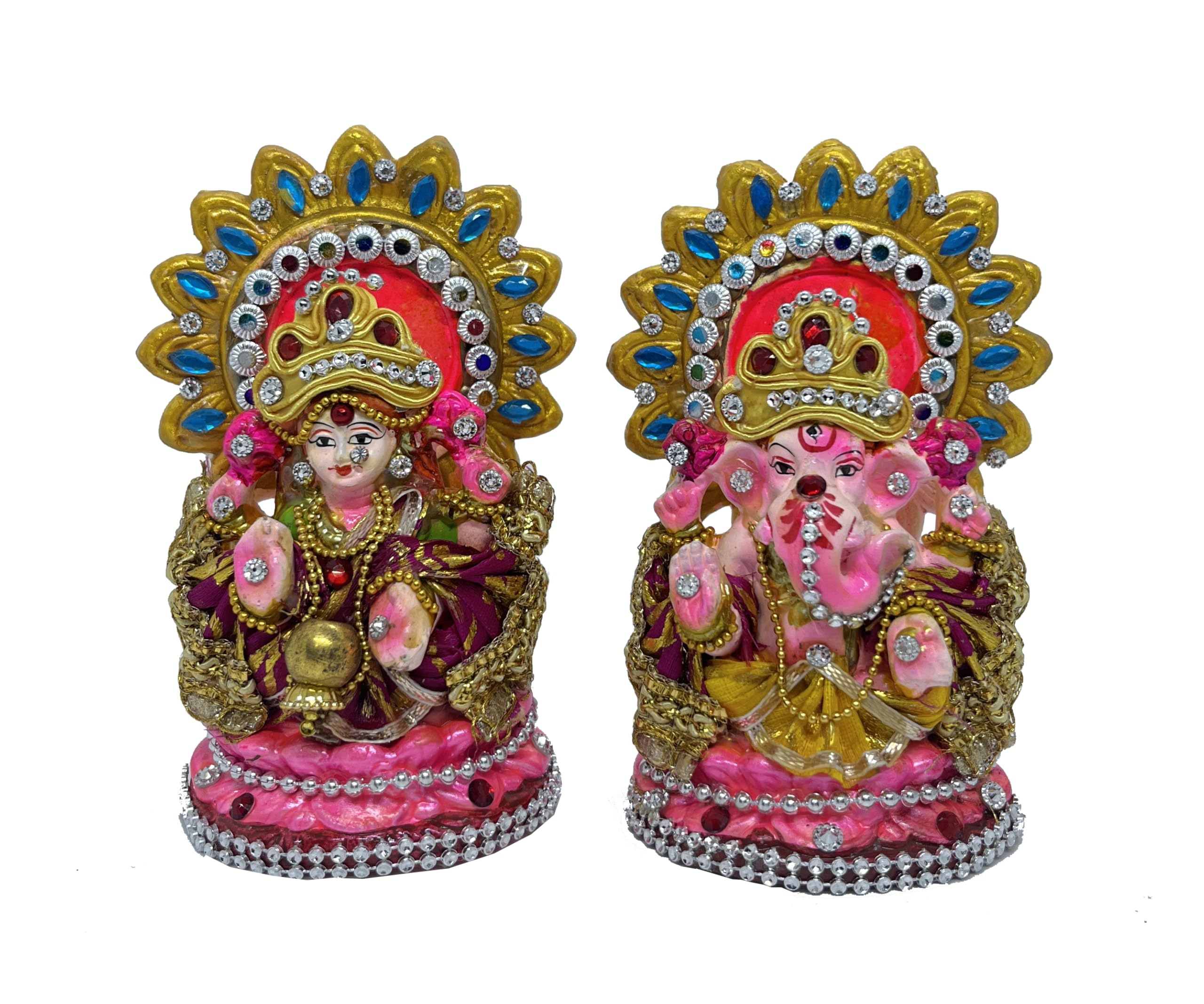 Awadh-Decorated Luxmi Ganesh Idol With Vastra And Jwellery Laxmi Ganesha Statue For Diwali Fastival, Home Decor, Pooja Ghar Deco