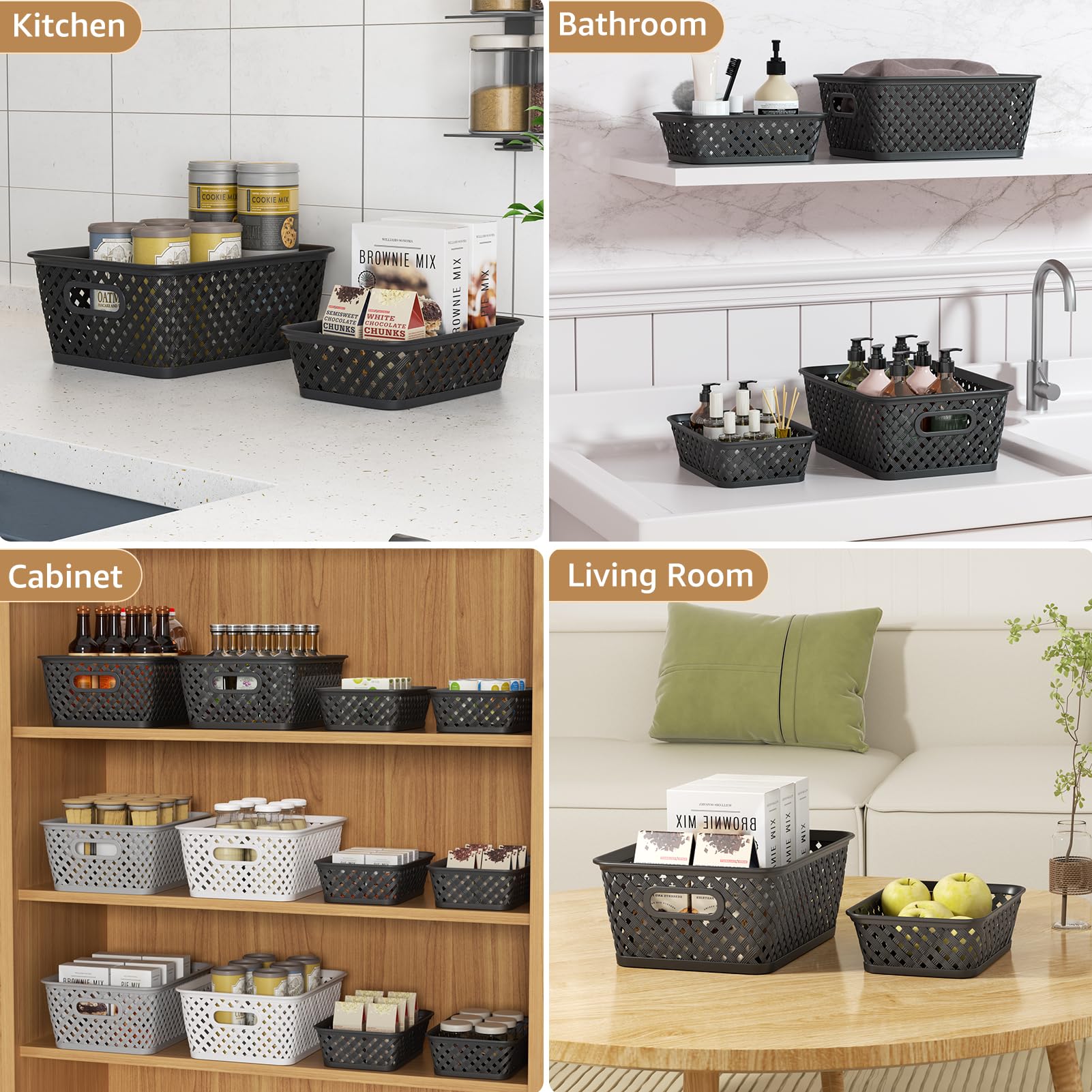 Maxgear Organization And Storage 3 Packs, Plastic Storage Bins Organizer Bins, Woven Baskets For Storage, Plastic Baskets With H