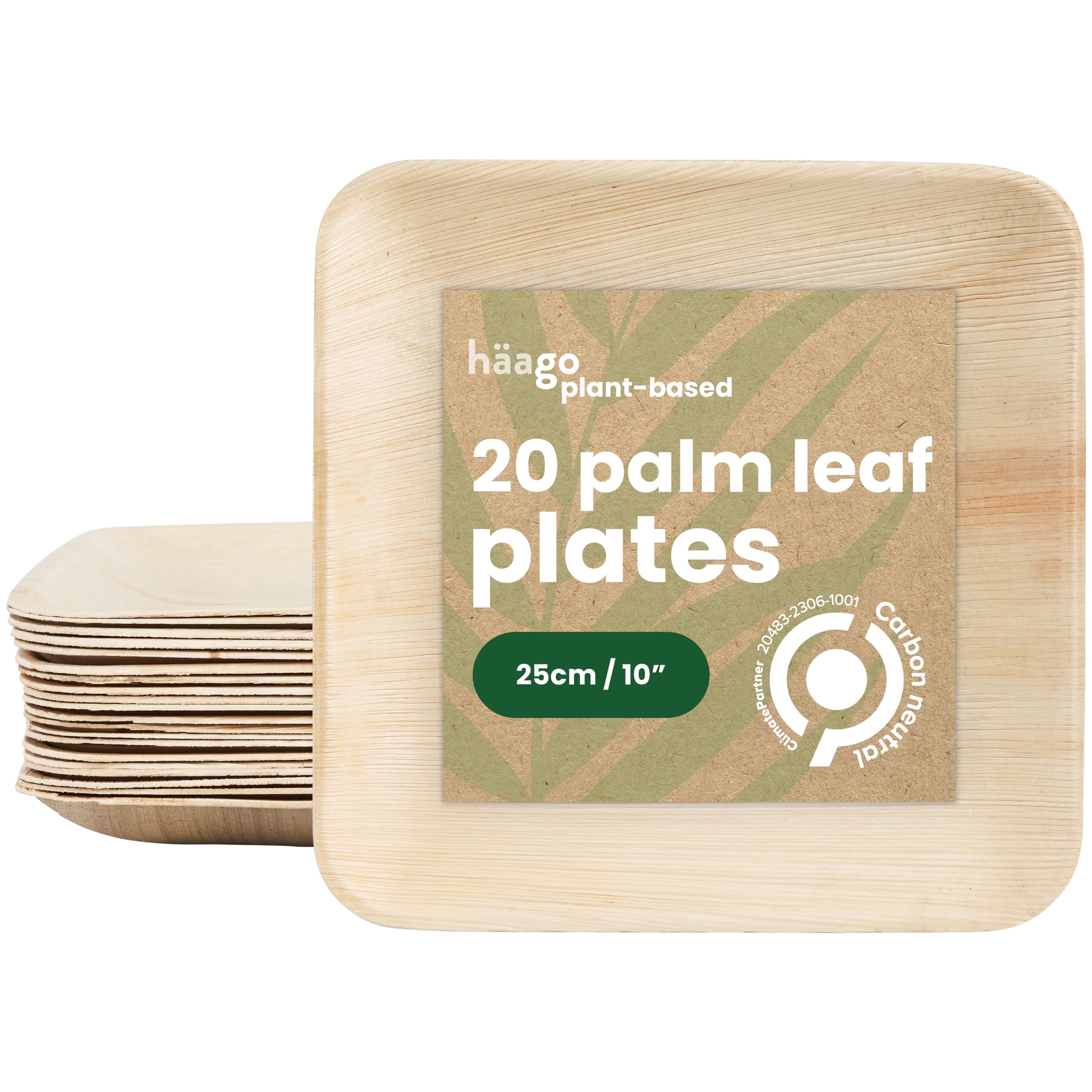 Haago Pack Palm Leaf Plates Biodegradable, Disposable, Eco-Friendly Picnic & Outdoor Tableware, Microwave Safe (10'' Square)