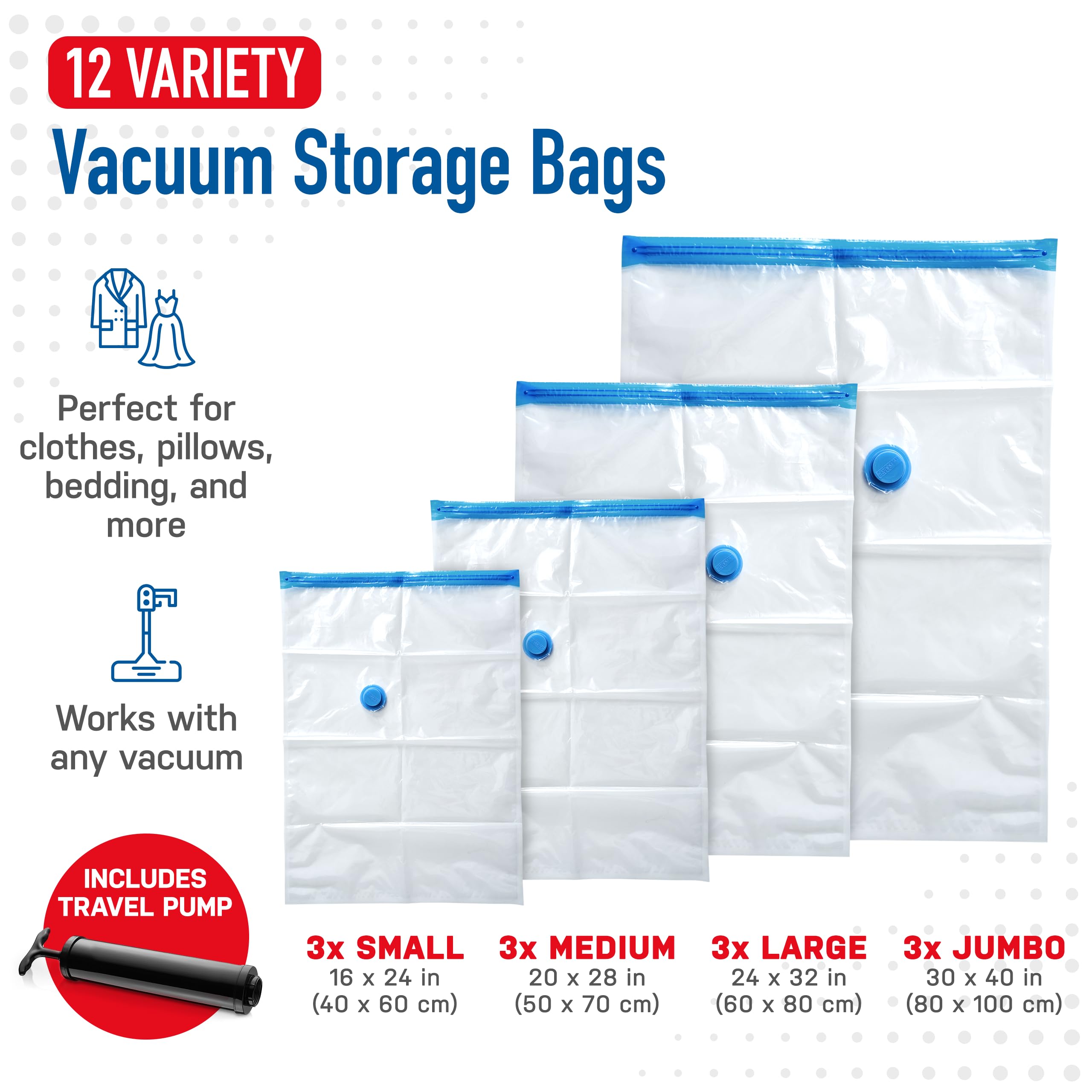 Spacesaver Variety Vacuum Storage Bags for Comforters, Blankets & Clothes - Sealed Compression Bags with Hand Pump - Space Saver