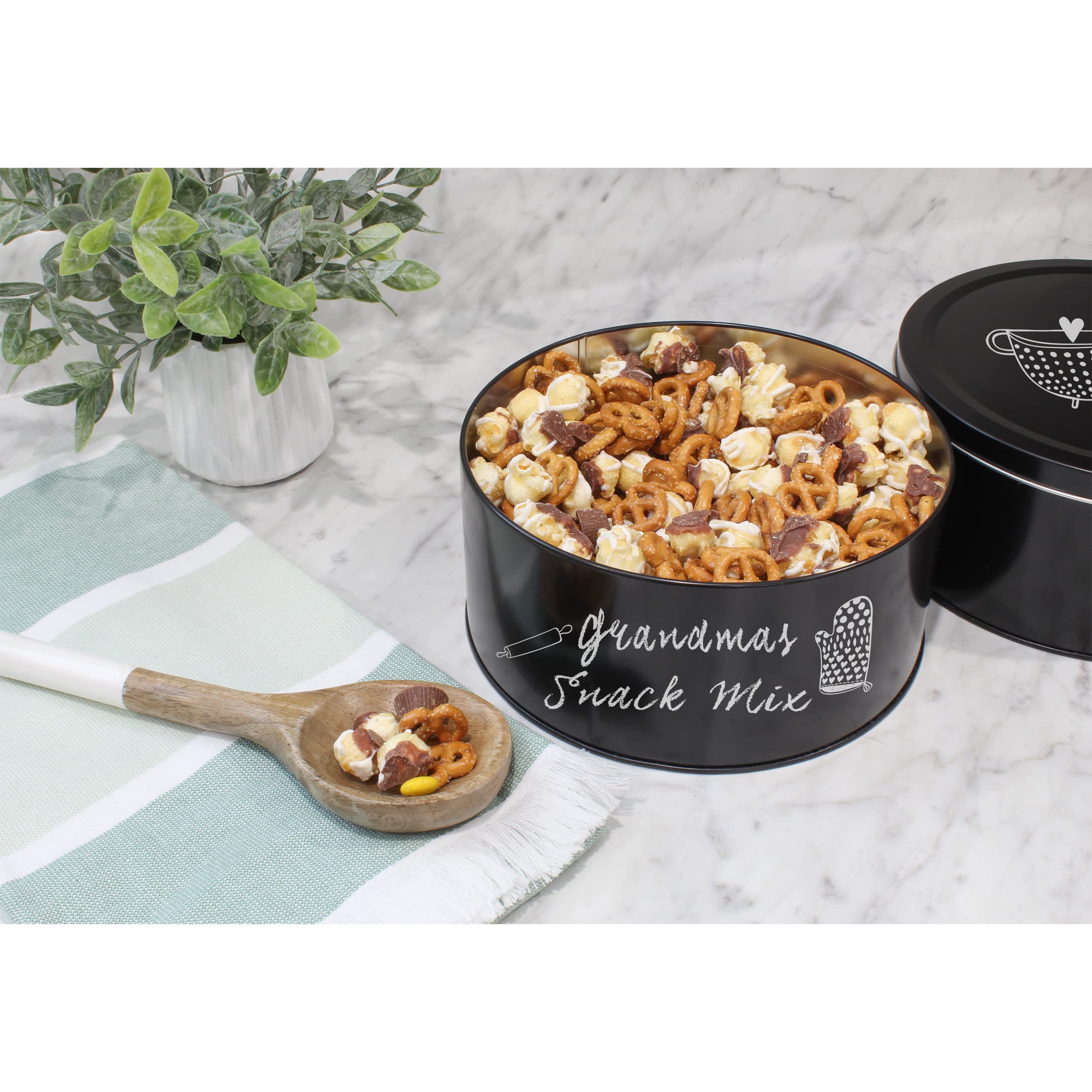 Decorae Black Chalkboard Cookie Tins (Set Of 2); Round Baking And Cake Tins For Special Occasion And Holiday, 7.75- Inch Wide By