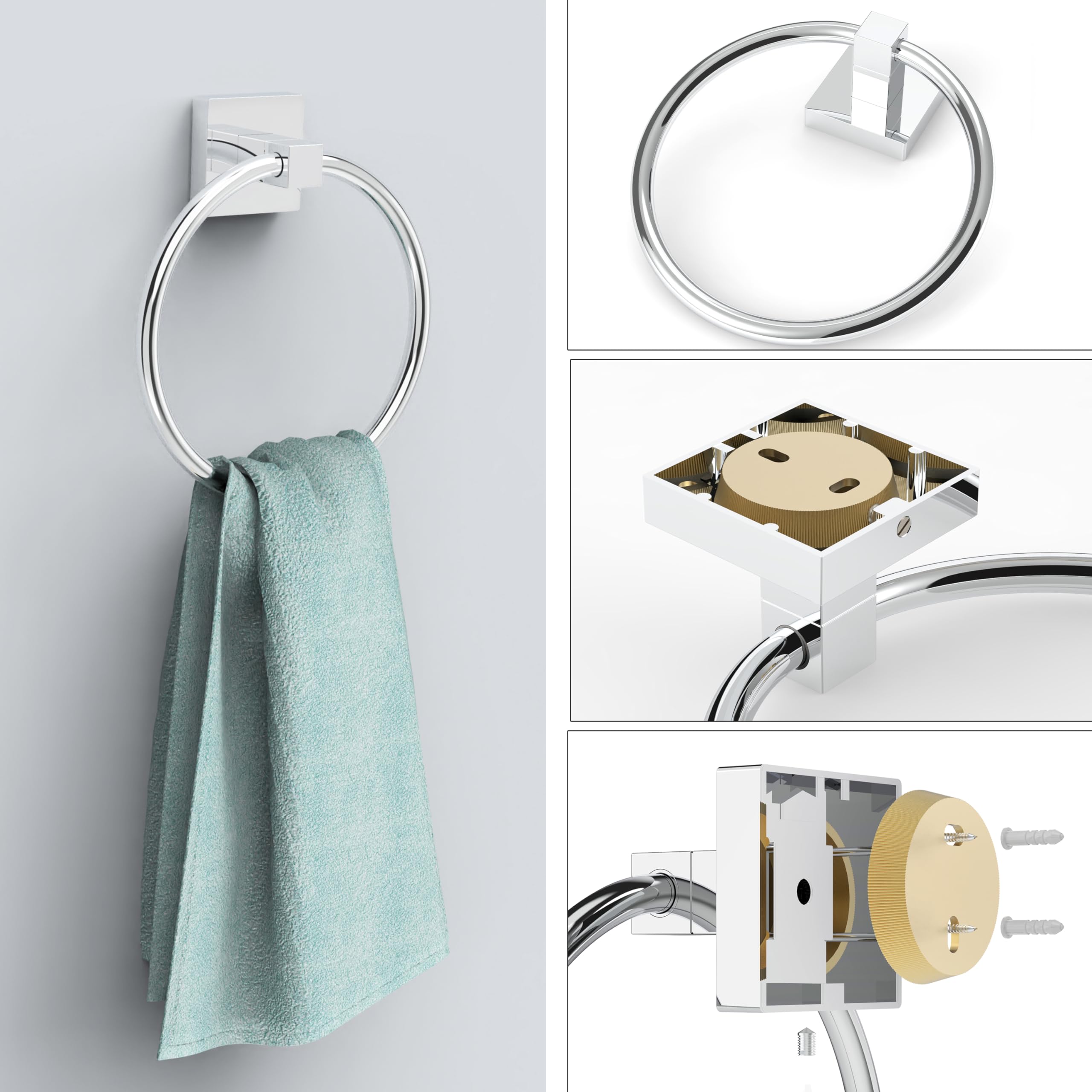 Ruacq Chrome Toilet Paper Holder Towel Ring Bathroom Accessories Hardware Set Double Post Pivoting Toilet Roll Holder Square Sta