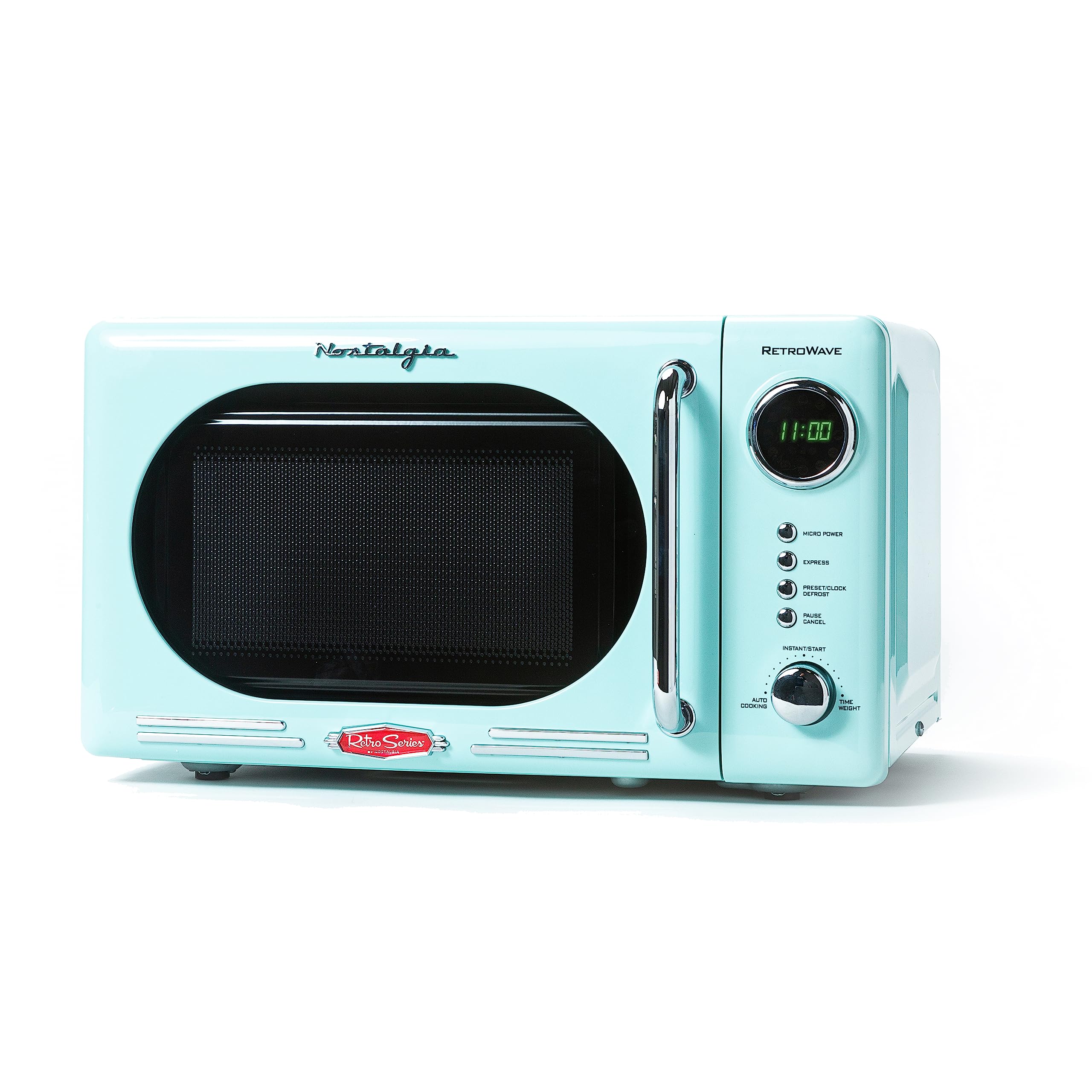 Nostalgia Retro Compact Countertop Microwave Oven  0.7 Cu. Ft.  700Watts with LED Digital Display  Child Lock  Easy Clean I