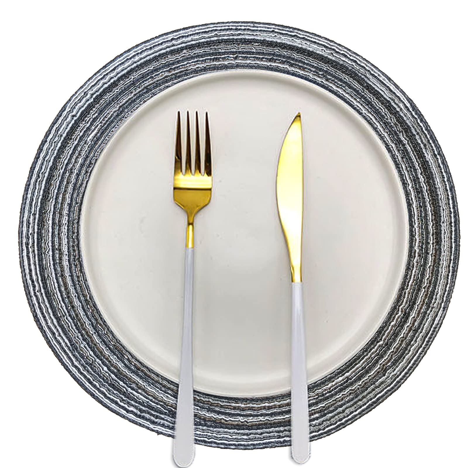 Adido Eva Round Placemats Set Of 4 Heat Resistant Braided Place Mats 11.8 Inch For Kitchen Table Black Grey