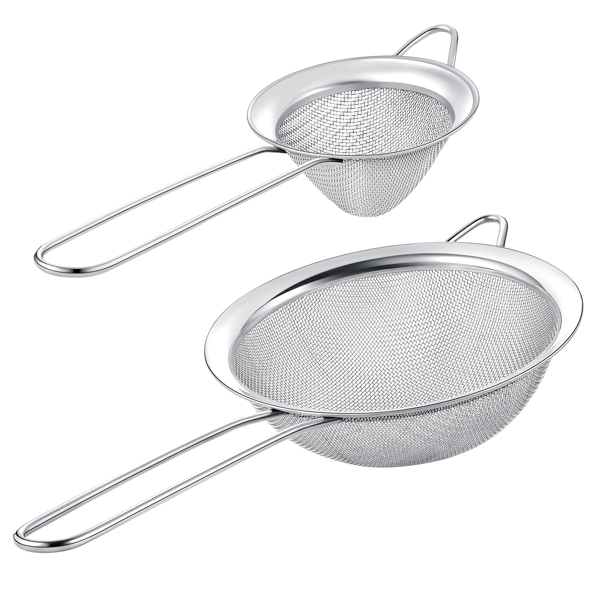 Kafoor Set Of 2 Stainless Steel Mesh Strainers For Kitchen - 5.5 Inch Round Fine Mesh Strainer & 3.4 Inch Conical Strainer Fine