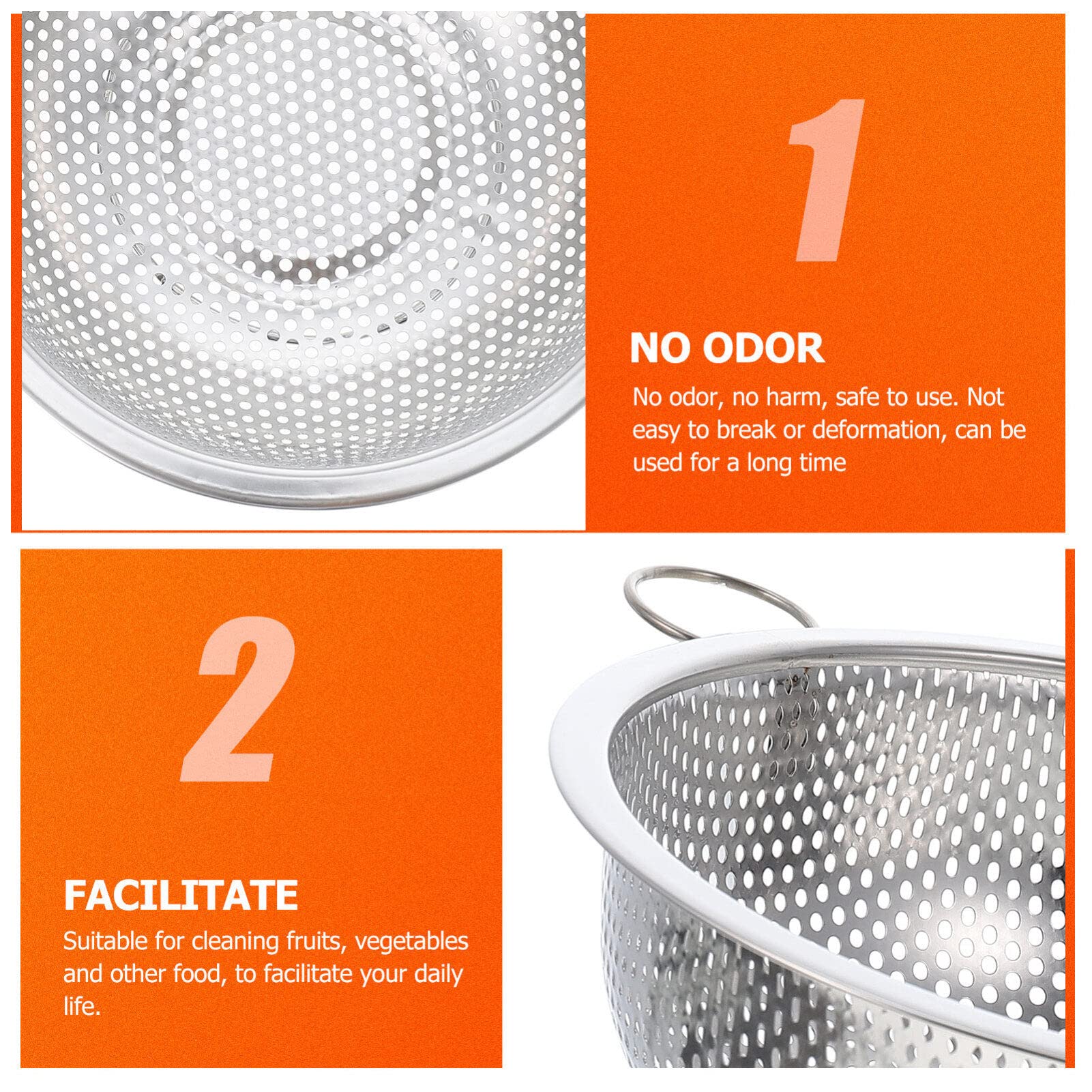 Kichvoe Stainless Steel Colander Micro-Perforated Metal Food Strainer Basket Mesh Net Vegetable Rice Washing Bowl With Handle Fo