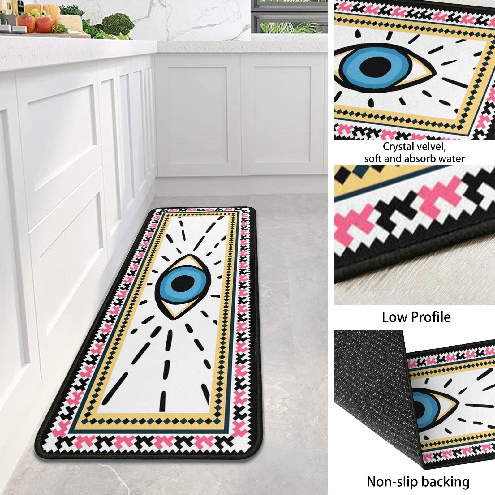 Evil Eye Kitchen Rugs Set Of 2 Boho Non-Slip Kitchen Rug And Mat Cushioned Kitchen Runner Rug Carpets For Floor Bedroom Farmhous