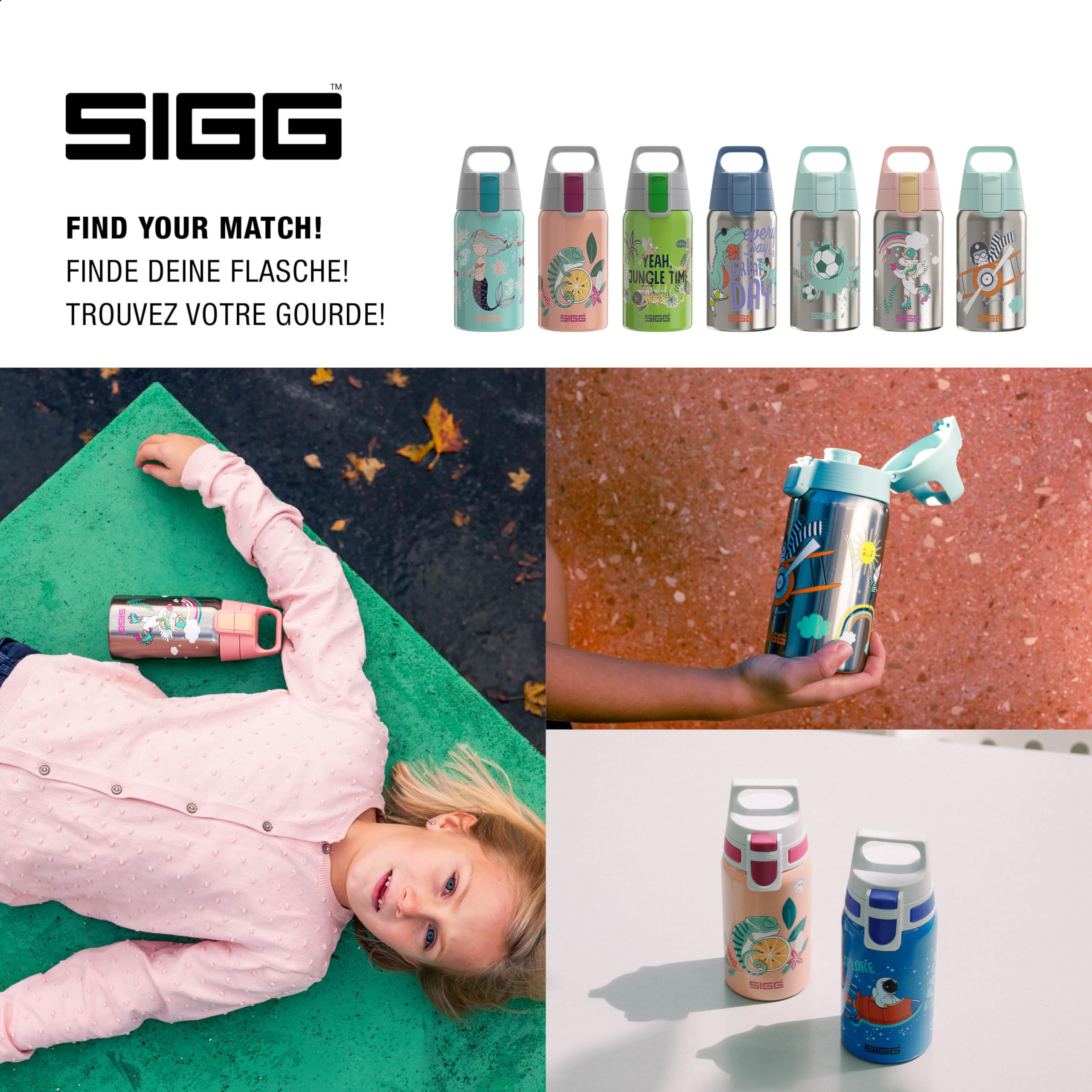 Sigg - Kids Water Bottle - Shield One Space - Leakproof - Lightweight - Bpa Free - Stainless Steel - Blue With Astronaut - 17 Oz
