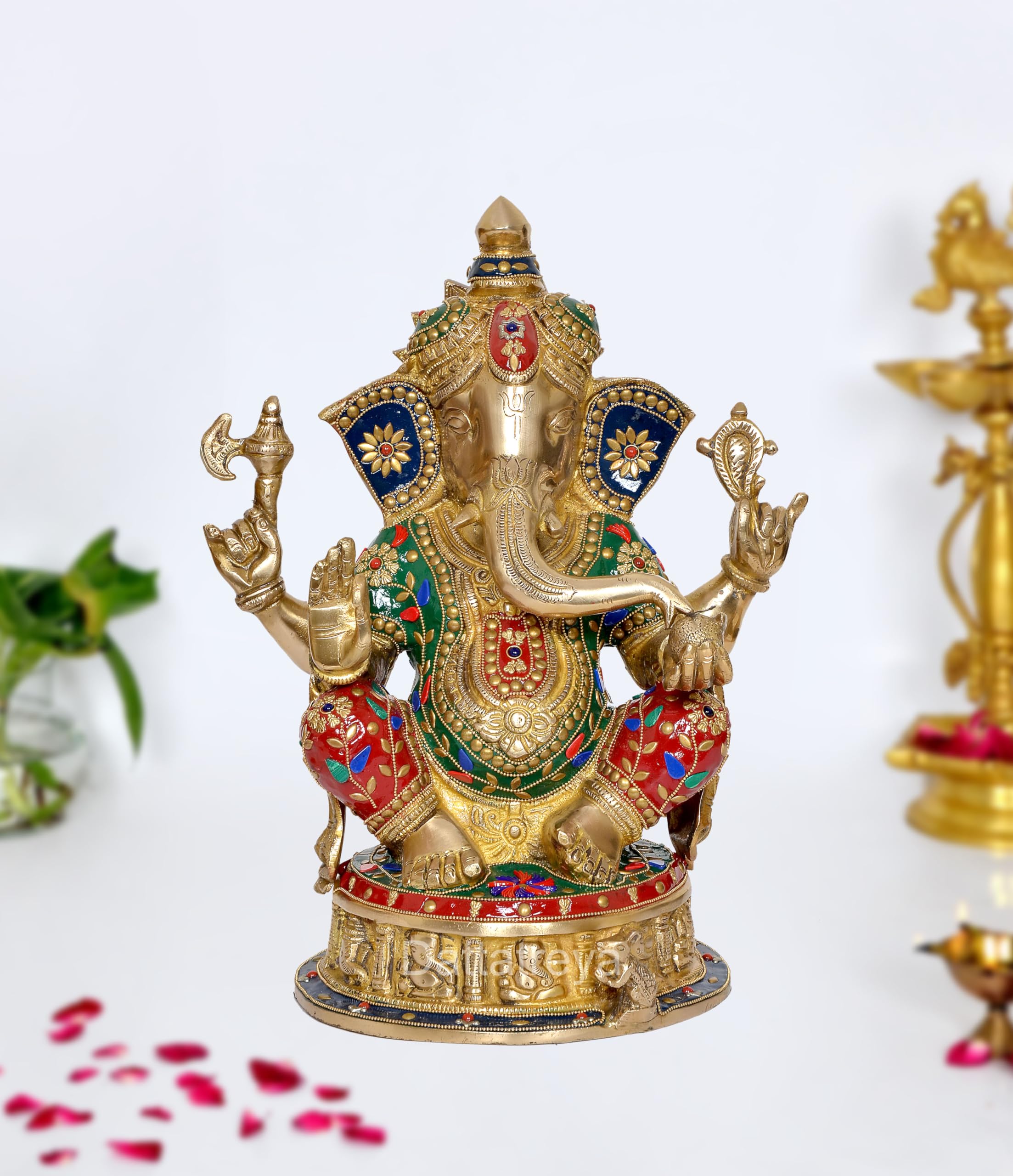 Dattatreya Brass Ganesh Statue - Handcrafted Lord Ganesha Idol For Home Decor And Pooja - Hindu God Ganapati Figurine (Height 14