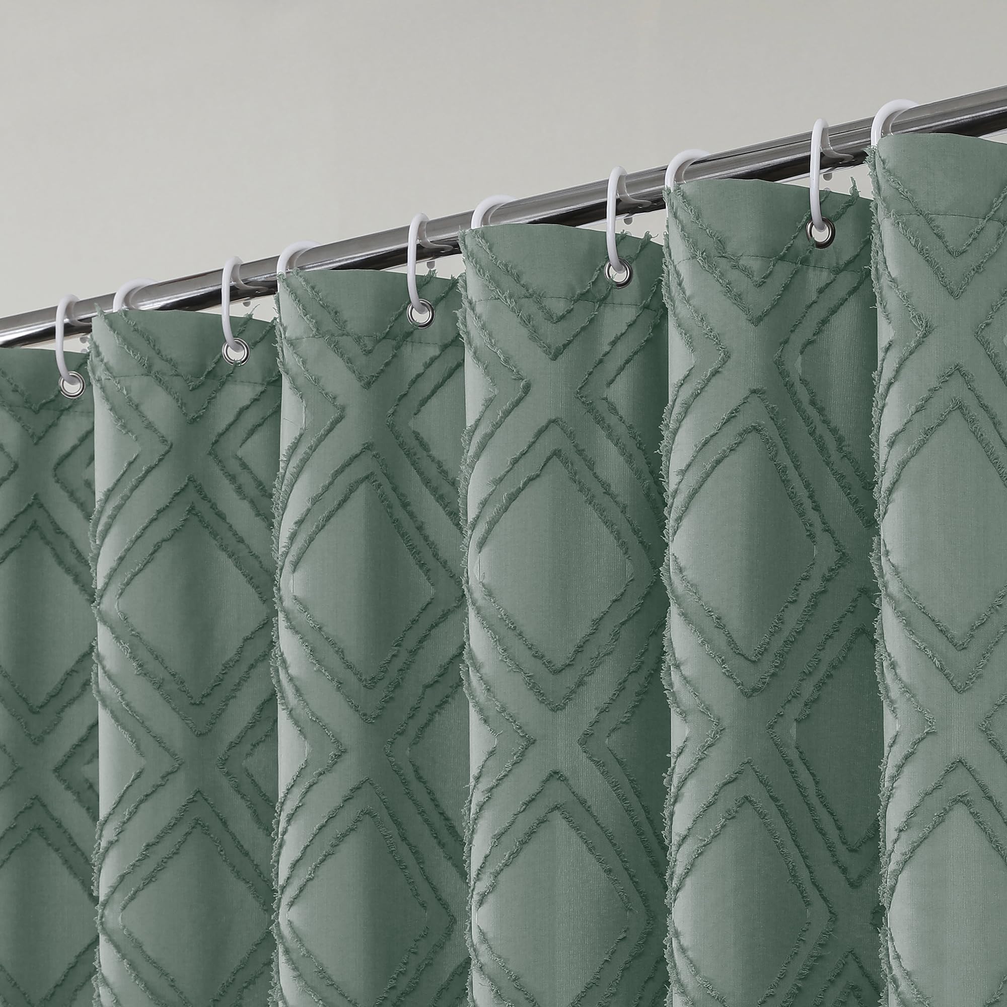 Owenie Extra Long 96 Inch Shower Curtains, Boho Fabric Shower Curtain Grommet Top With 12 Hooks, Elegant Modern Jacquard Geometr