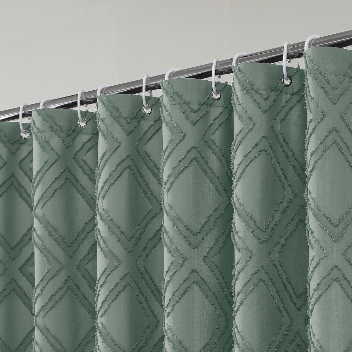 Owenie Solid Sage Green Fabric Shower Curtain For Bathroom, Farmhouse Boho Shower Curtain- Soft Cloth & Hotel Spa Quality, Machi