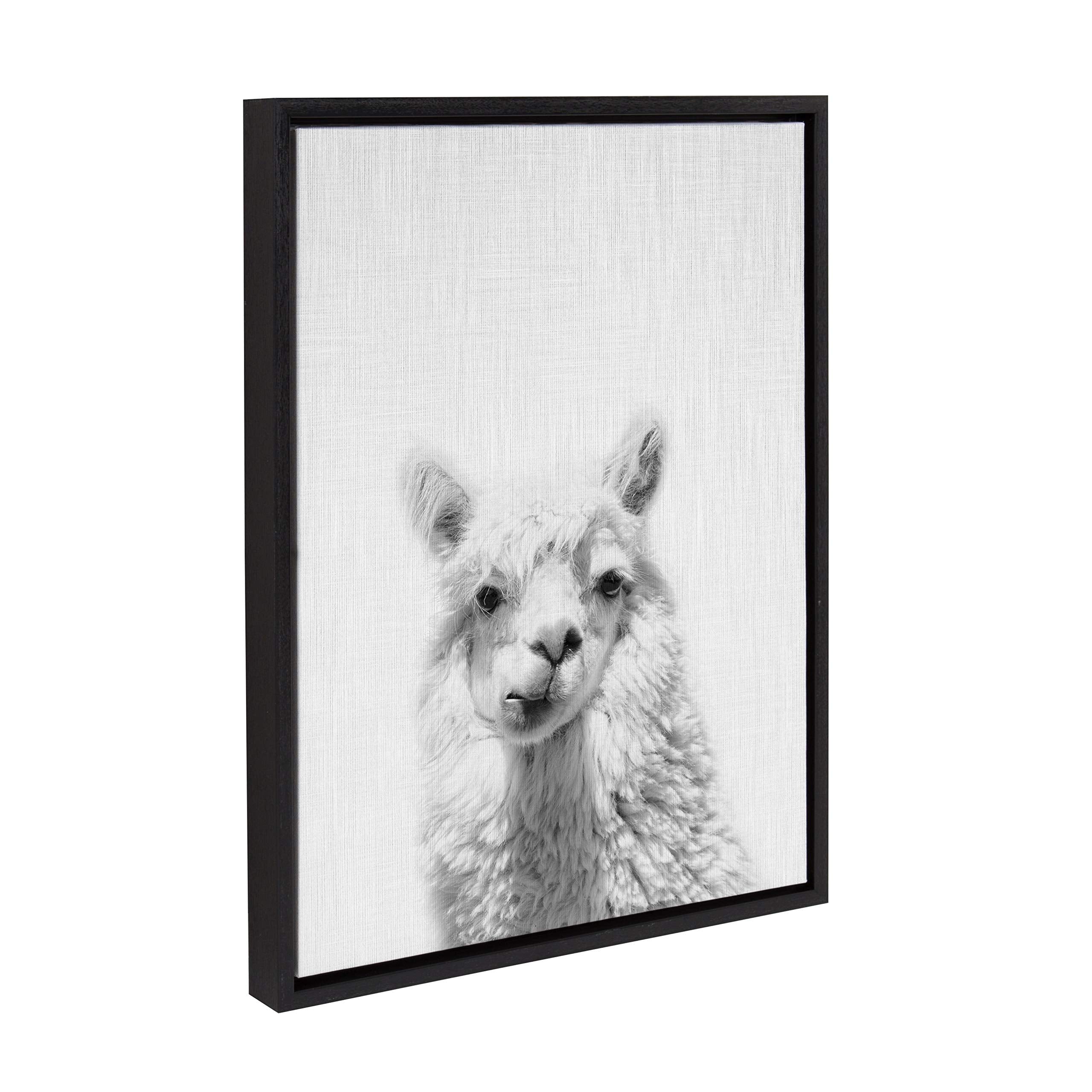 Kate And Laurel Sylvie Alpaca Black And White Portrait Framed Canvas Wall Art By Simon Te Tai, 18X24 Black