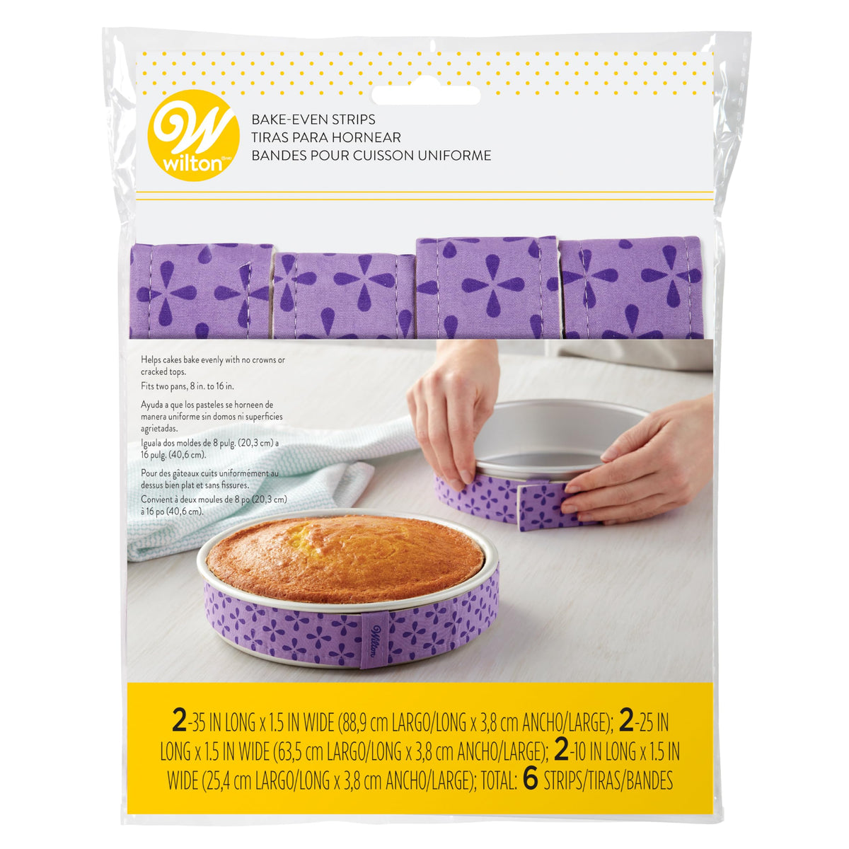 Wilton Bake-Even Cake Pan Strips - Use Cake Strips On Baking Pans For Evenly Baked Cakes, 6-Piece Set, (2) 35 X 1.5-Inch, (2) 25