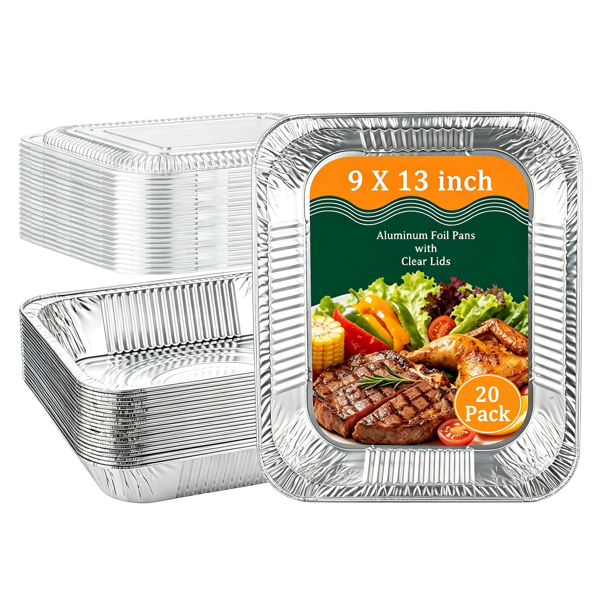 SPRFAIRY 20 Pack 9X13 Inch Aluminum Foil Pans with Clear Plastic Lids