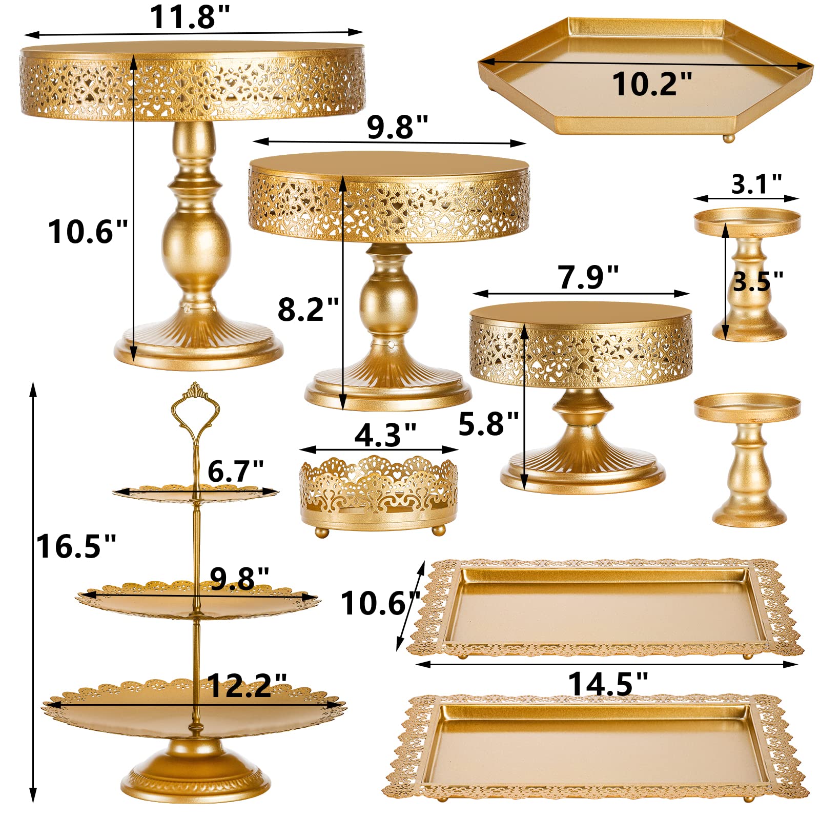 Peohud 10 Pieces Gold Cake Stand, Metal Round Cupcake Tower, Decorative Dessert Fruit Candy Display Plate For Wedding, Anniversa