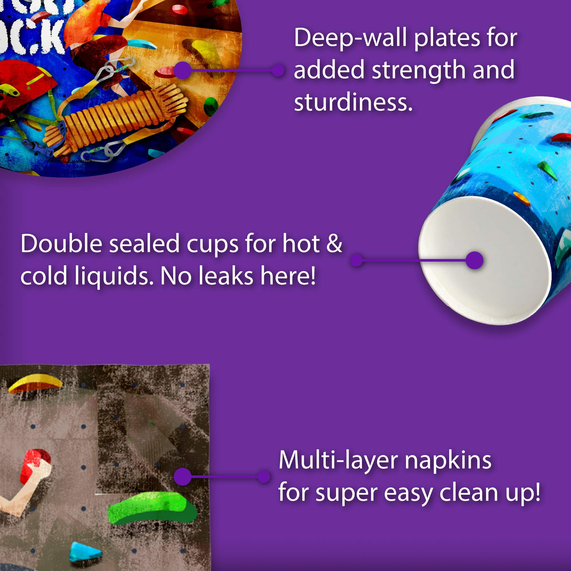 Rock Climbing Party Supplies Set Plates Napkins Cups Tableware Kit for 16