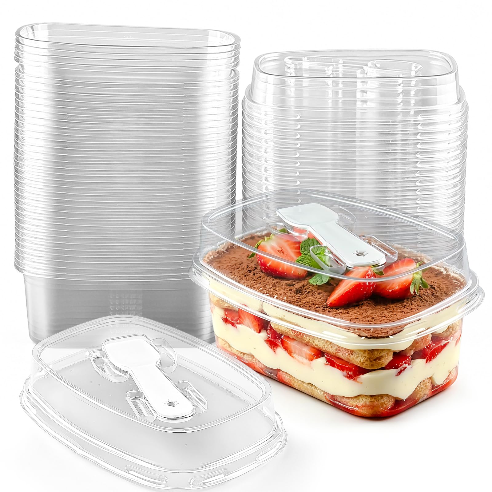 Nefocar 50 Pack 10 oz Clear Plastic Dessert Cups with Lids and Spoons