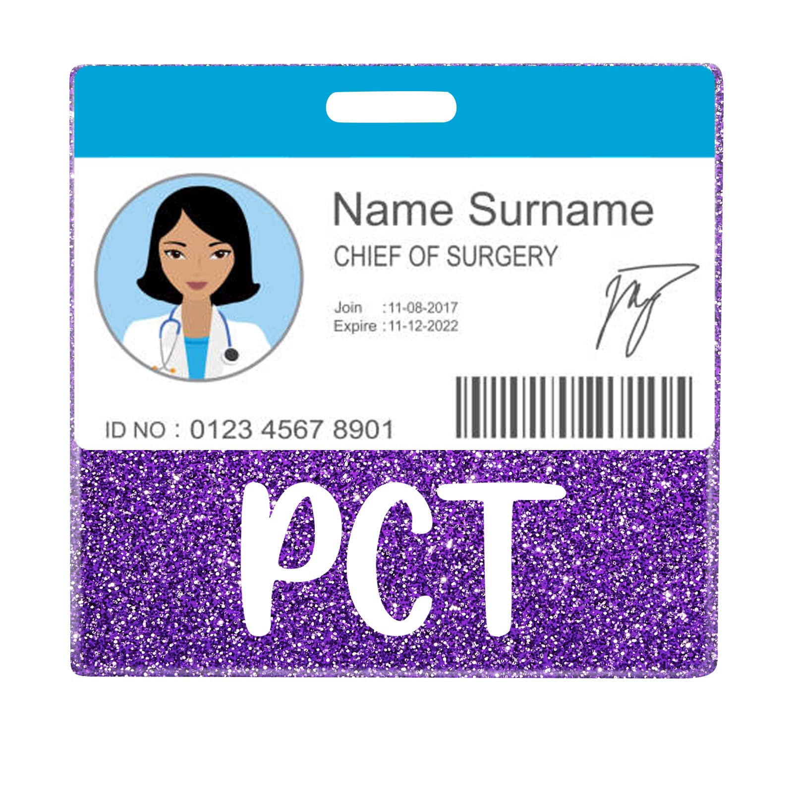 Plifal Pct Badge Buddy Card Holder Nurse Nursing Accessories Patient Care Technician Glitter Purple Horizontal Id Name Identific