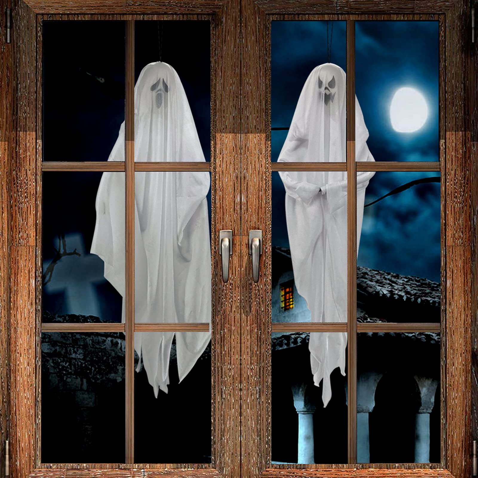 4 Pack 28 Halloween Hanging Ghosts for Halloween Party Decorations, Cute Flying Ghost for Front Yard Patio Lawn Garden Outdoor T