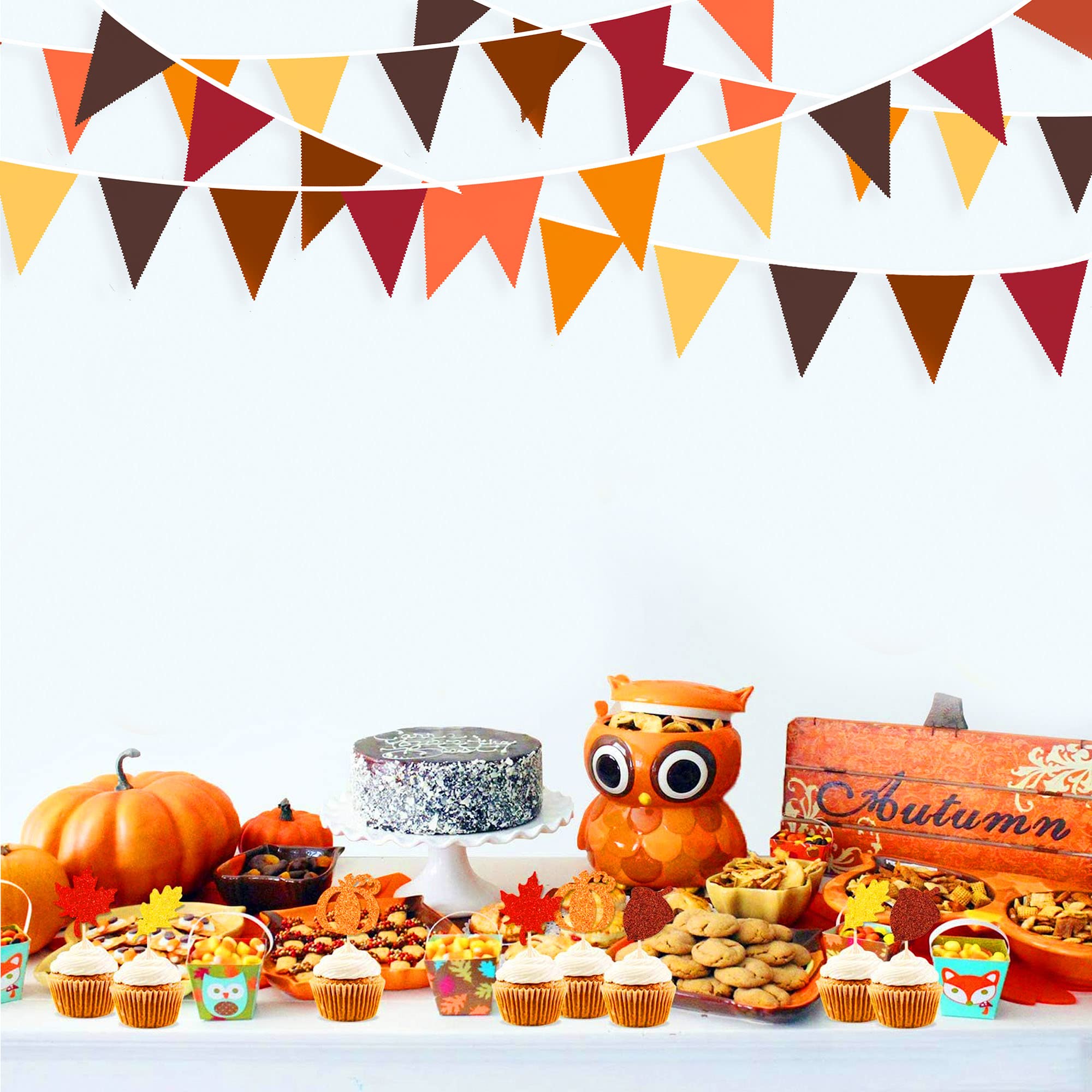 32Ft Fall Banner Decorations Triangle Flag Fabric Pennant Garland Bunting For Happy Fall Decor Thanksgiving Day Harvest Autumn W