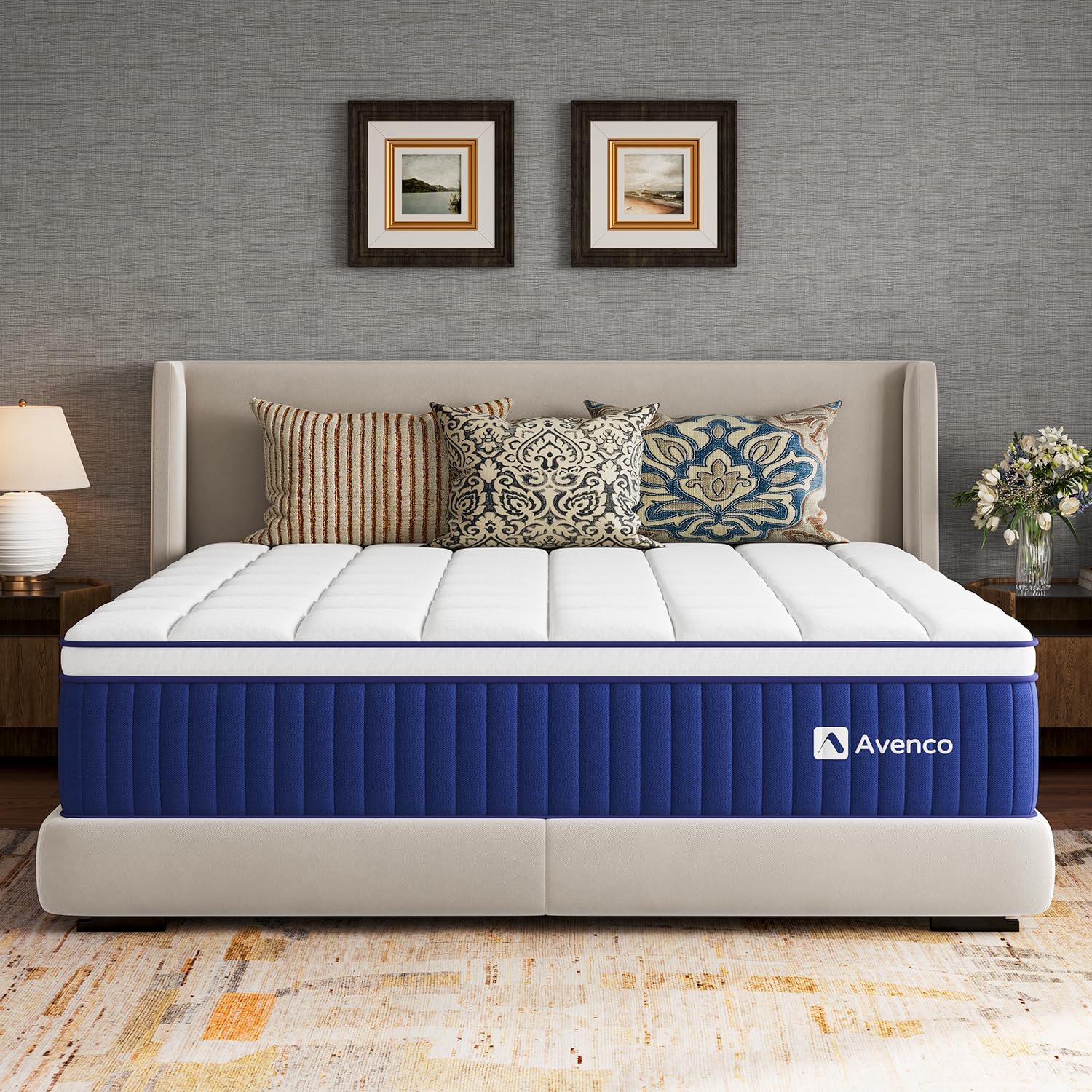 Avenco 14 Inch King Mattress, King Size Hybrid Mattress with Cooling Memory Foam and Smarts Coil Spring, Spinal Alignment & Cont