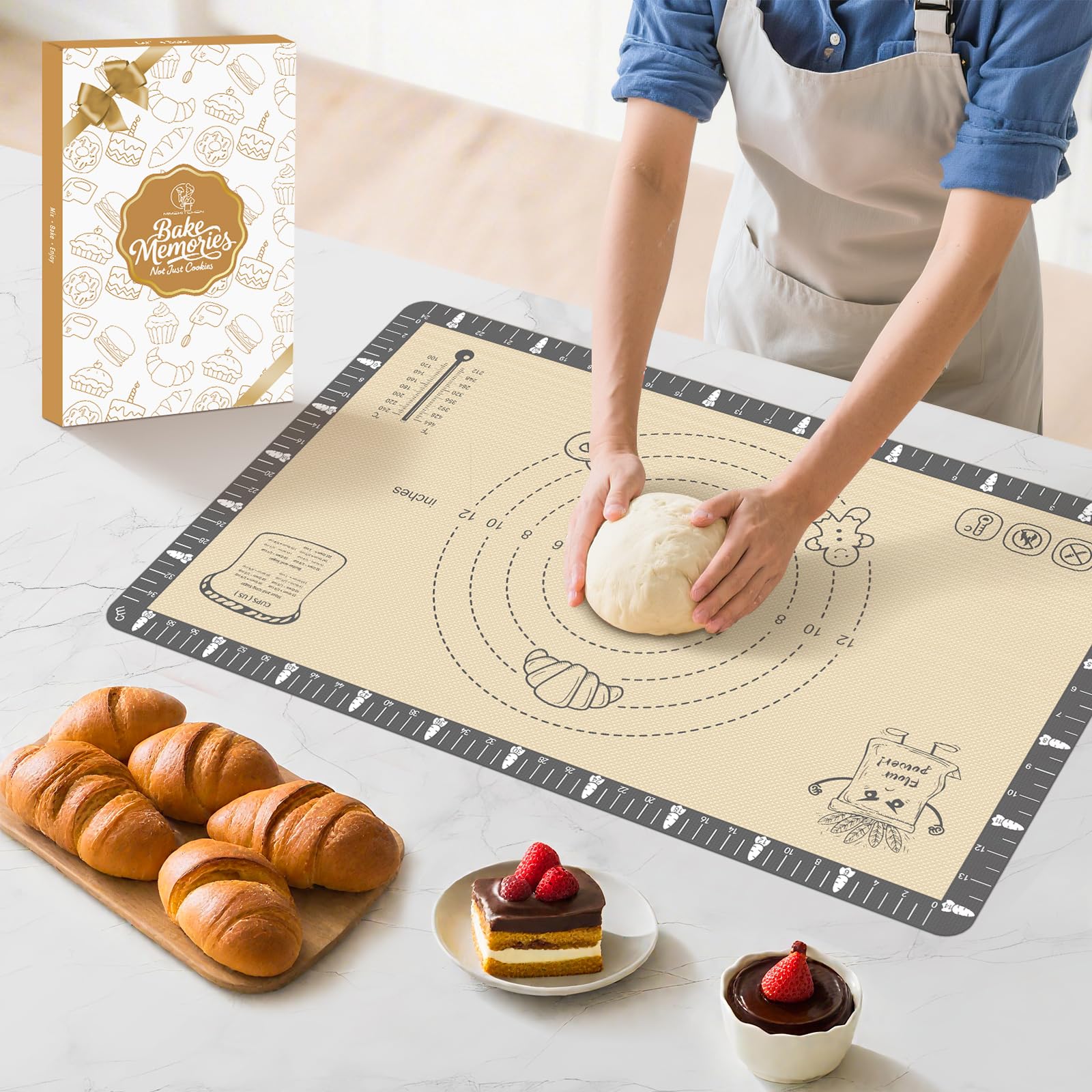 Silicone Mat for Baking Macaron, Bread, Pizza, Extra Thick Silicone Baking Mat with Measurement, Non Stick Pastry Mat for Dough 