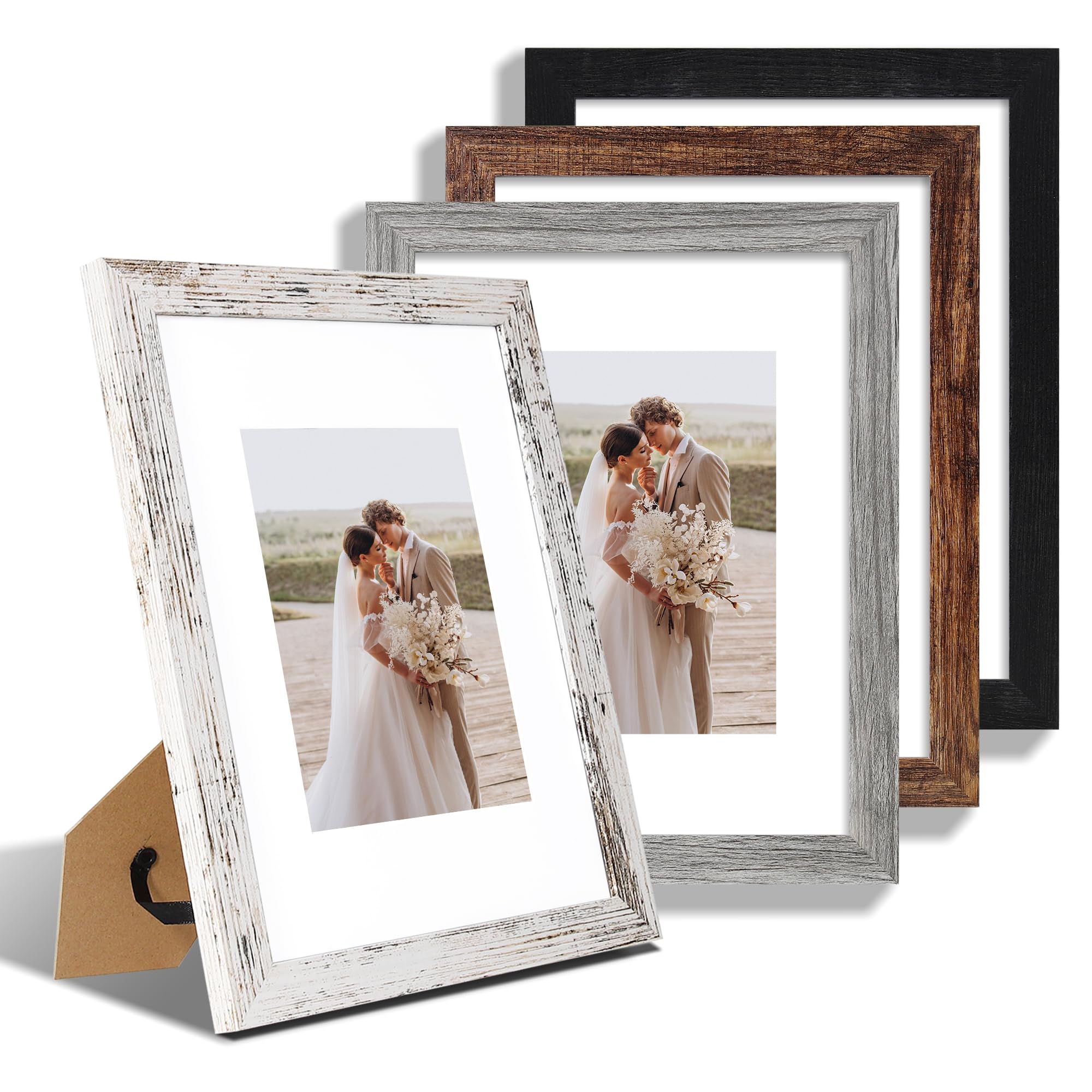 Hongkee 9x12 Picture Frame Set of 4, Made of Glass and Multicolour Wooden Frame, 9 by 12 Photo for Wall or Tabletop - Display Pi