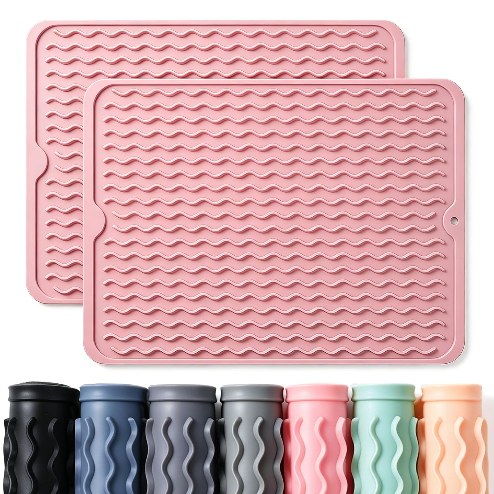 2 Pack Caketime Silicone Dish Drying Mat for Kitchen Counter Cooking Baking Liners Drawer Storage Refrigerator Espresso Machine 