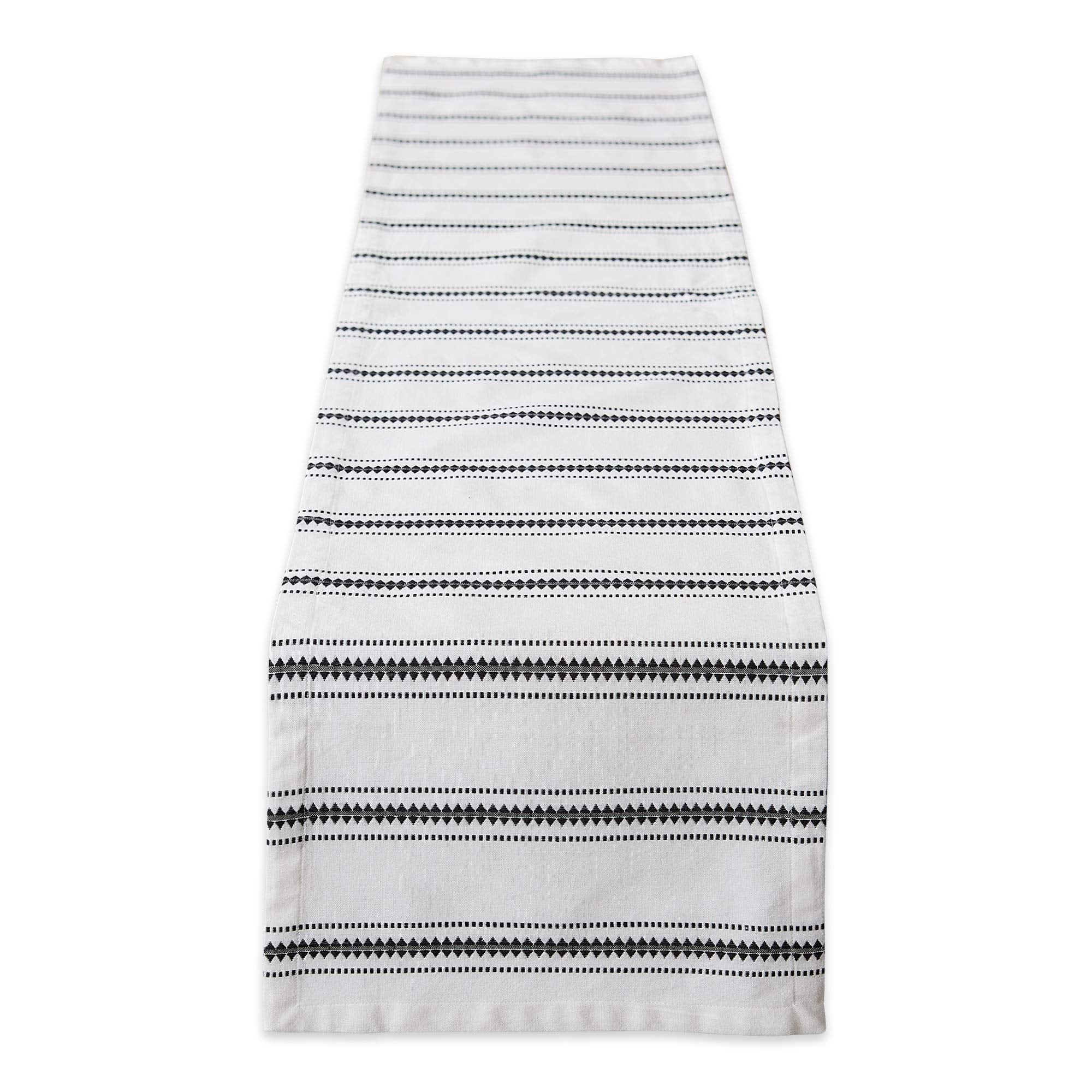 DII Zig Dobby Tabletop Collection, White Cotton Background with Embellished Stripe, Table Runner, 14x72, Black