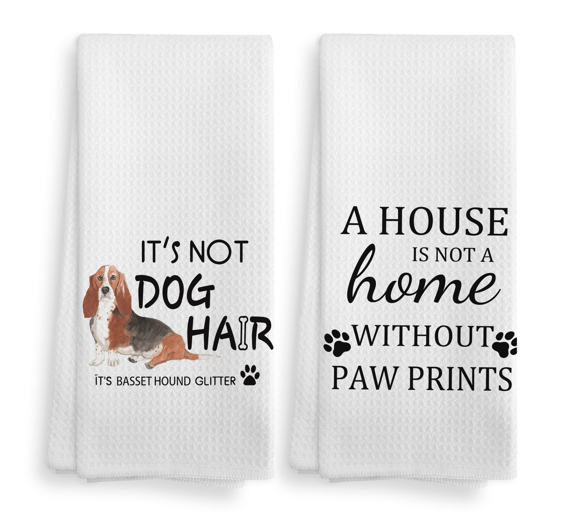 NOQL Basset Hound Dog Kitchen Towels and Dishcloths Set of 2, Dog Decor, Basset Hound Gifts for Women, 16  24 Inches