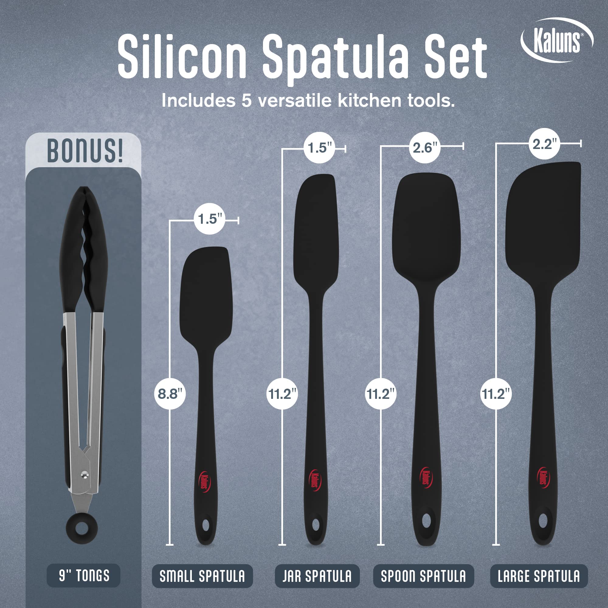 Kaluns Silicone Spatula Set, 4 Rubber Spatulas 600F Heat Resistant, Nonstick Seamless Design With Stainless Steel Core, Dishwash