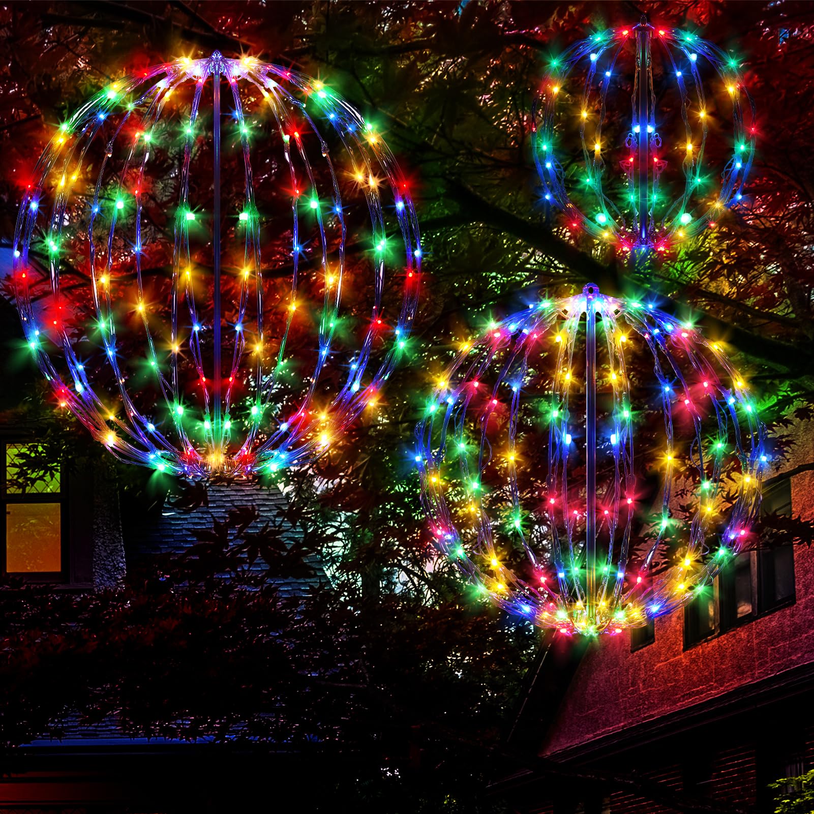 3 Pack Christmas LED Light Ball, Large 25 Inch Collapsible Lighted Balls Christmas Decoration Indoor/Outdoor Hanging for Party, 