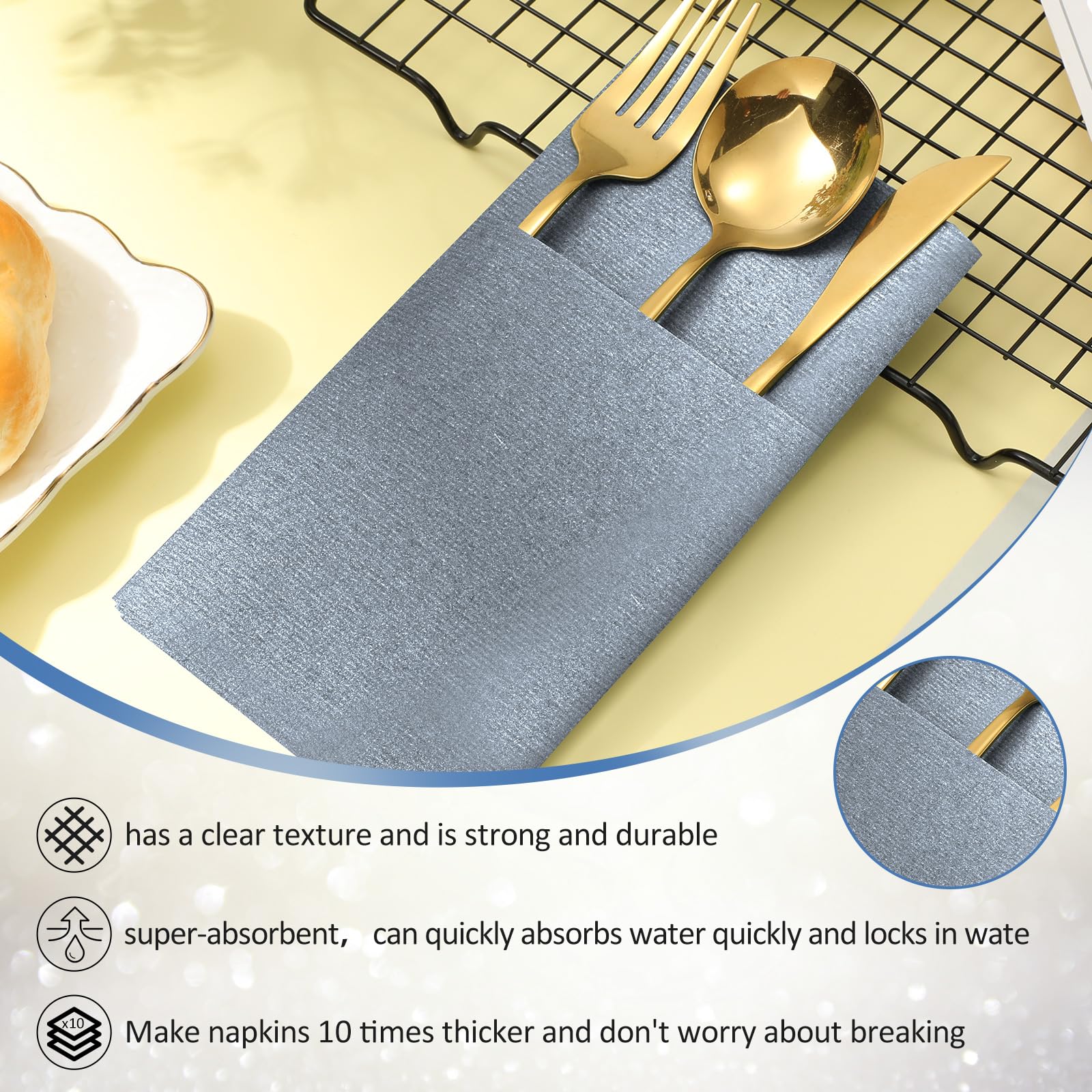 Qilery Linen Feel Napkins, Disposable Airlaid Paper Napkins Prefolded Dinner Napkins With Built In Flatware Pocket For Silverwar