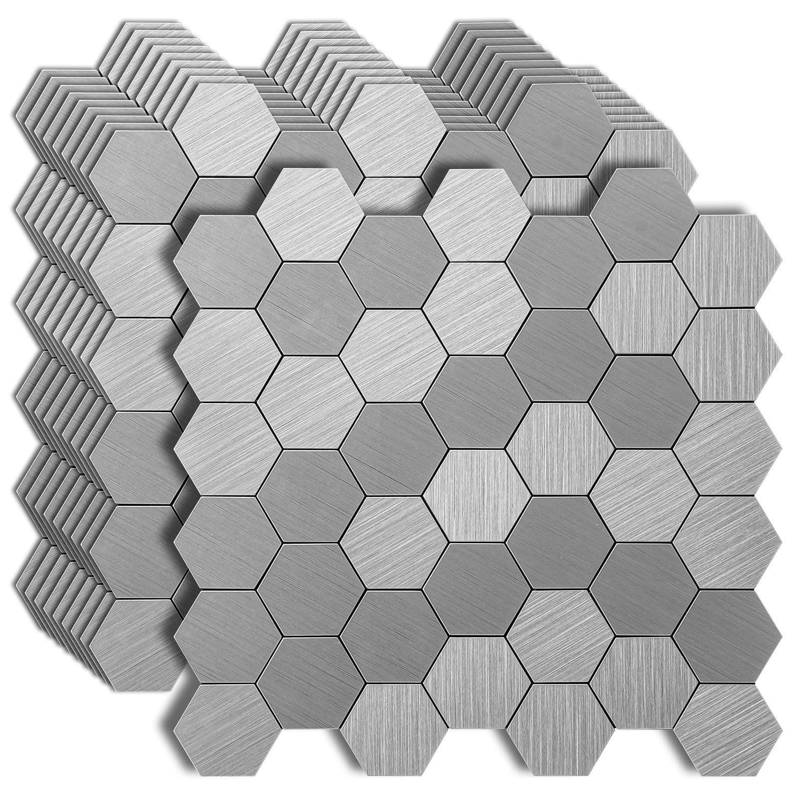 Art3d 10-Pack Self-Adhesive Metal Backsplash Peel and Stick Tile for Kitchen, 12 x 12 Silver Hexagon