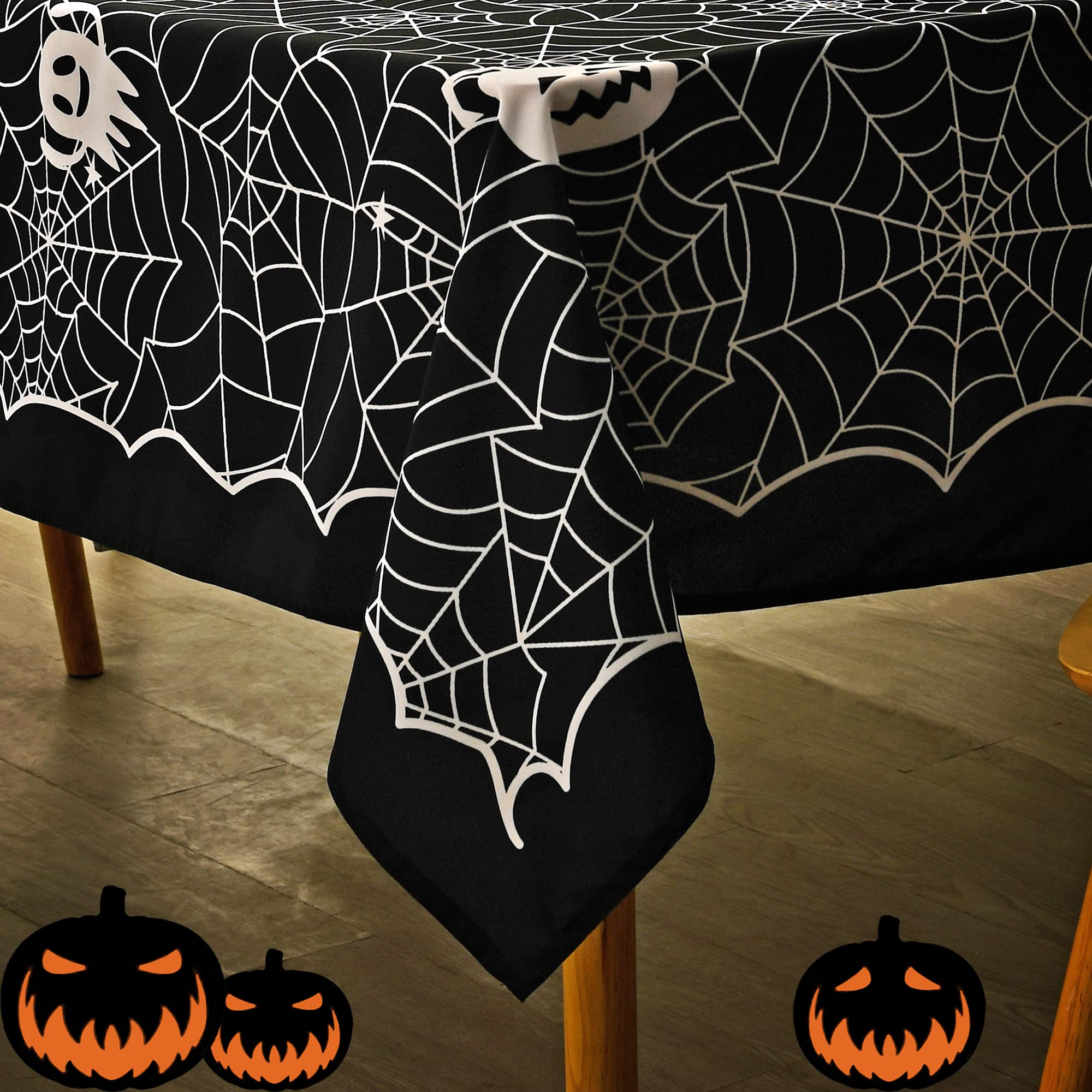 Mikiup Rectangle Halloween Tablecloth - Spider Web Decorative Holiday Table Cloth, Waterproof And Washable Table Cover For Party