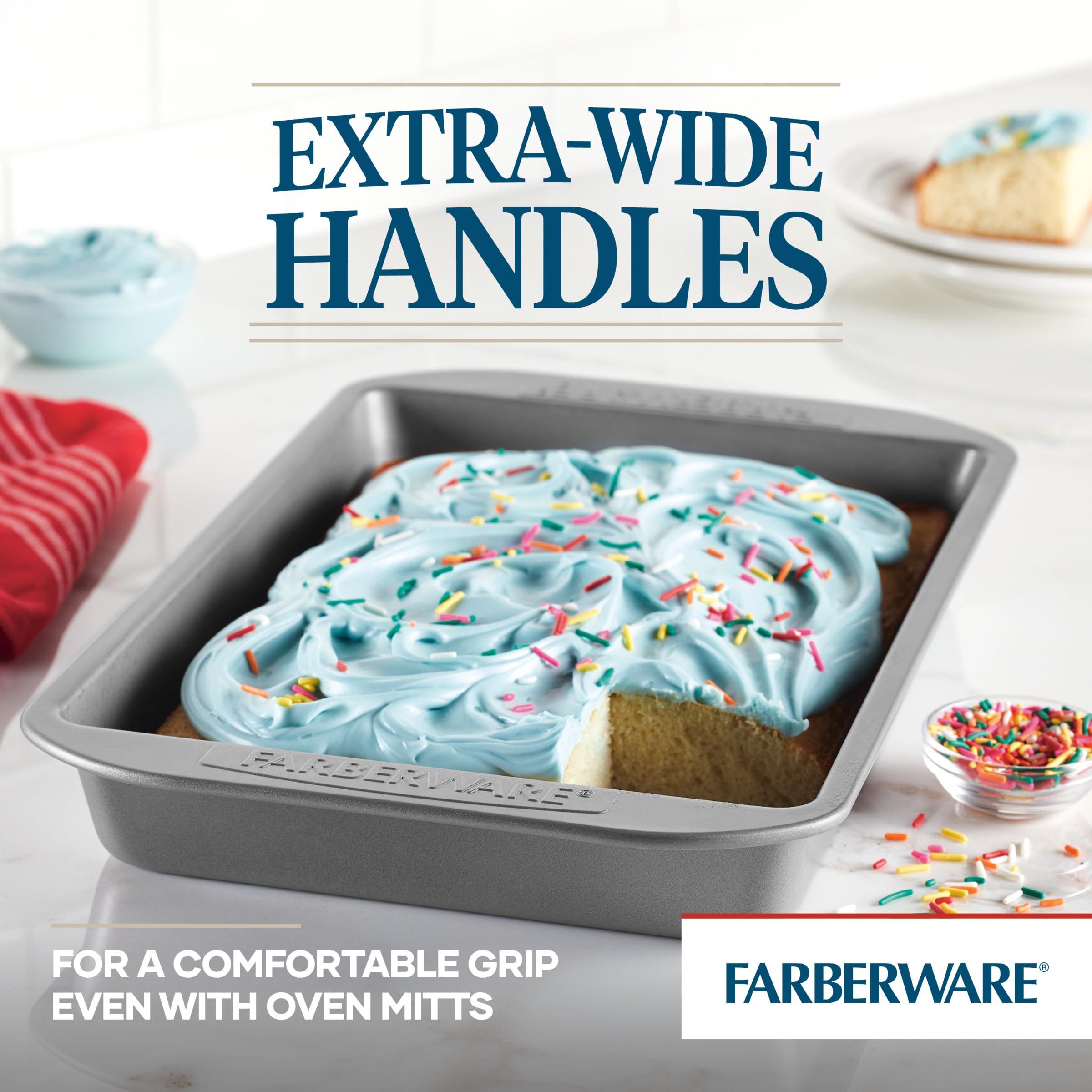 Farberware Nonstick Bakeware Baking Pan / Nonstick Cake Pan, Rectangle - 9 Inch X 13 Inch, Gray