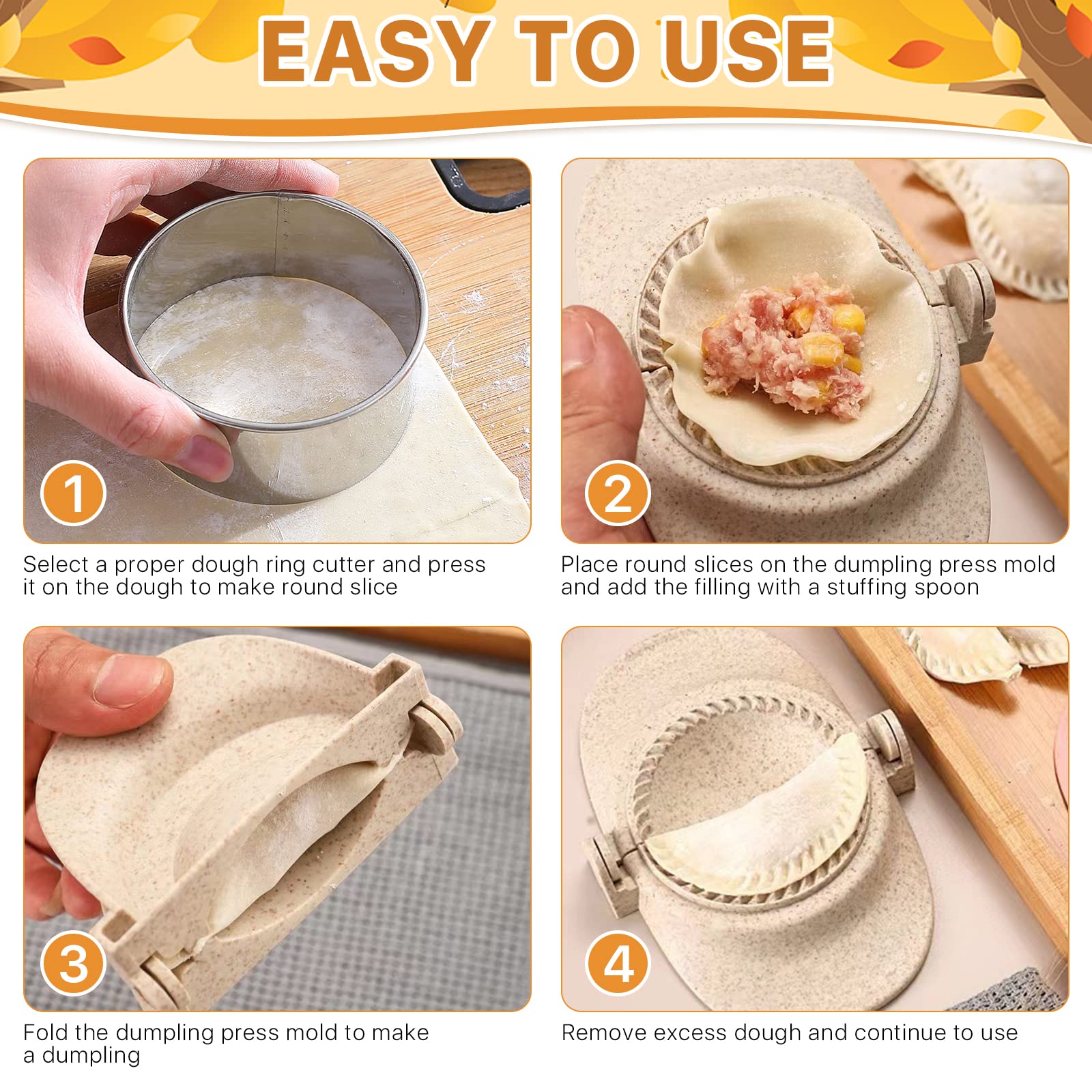 Worldity 7 Pieces Empanada Maker Press, 3 Size Dumpling Maker Press With Dough Cutter And Stuffing Spoon, Dumpling Mold For Chin