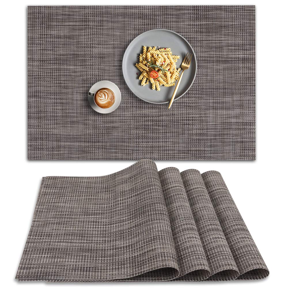 Homedge Pvc Placemat, 4 Pcs Of Non-Slip Heat Resistant Place Mats, Washable Vinyl Placemats, Set Of 4 - Linen Gray