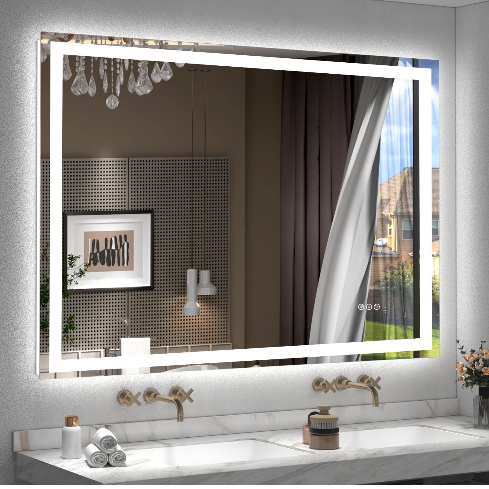 ODDSAN 48x40 inch Large LED Mirror for Bathroom  Lighted Vanity Mirror for Wall  Dimmable  Anti-Fog  Shatter-Proof  ETL Listed (Front Lights + Backlit)