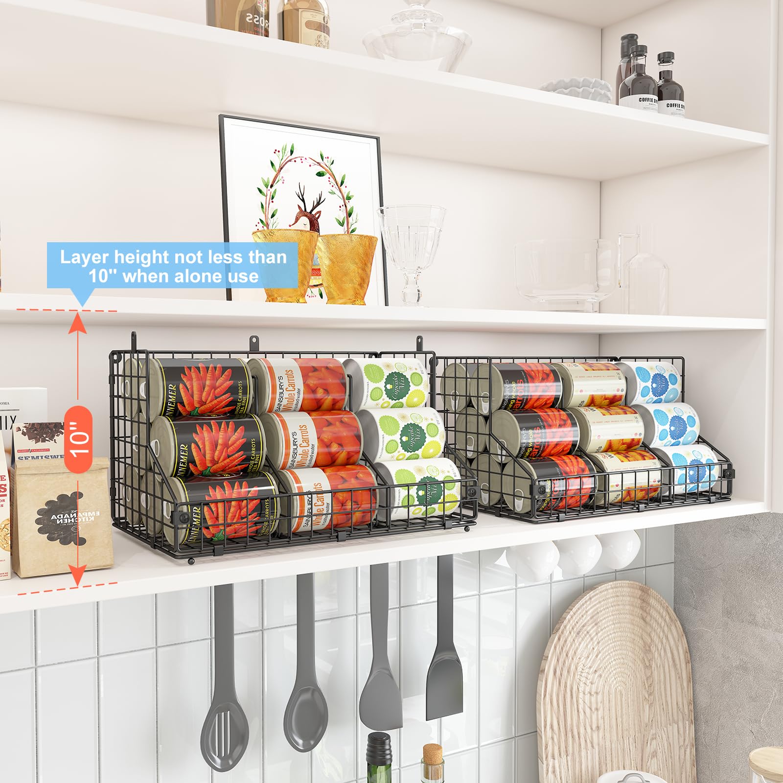 Jksmart 2 Pack Stackable Can Rack Organizer For Pantry Storage,Can Dispensers With 4 Adjustable Dividers, 2-Tier Metal Wire Bask